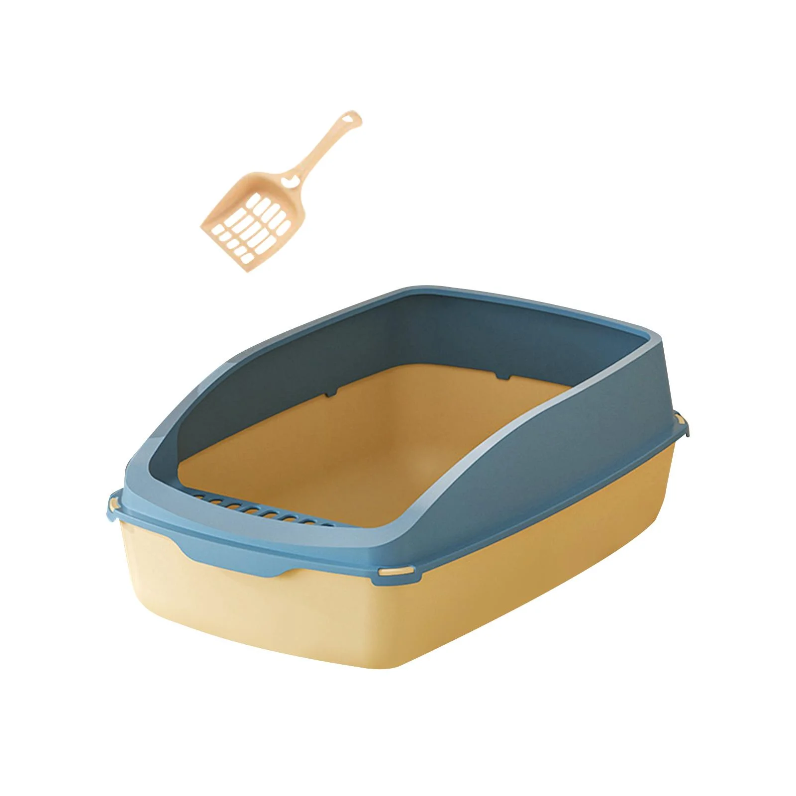 EHJRE Cat Litter Case Pet Litter Tray Cat Sandbox Anti Splashing Kitten Toilet Cat Toilet for Small Animals Small Medium Large Cats yellow and blue