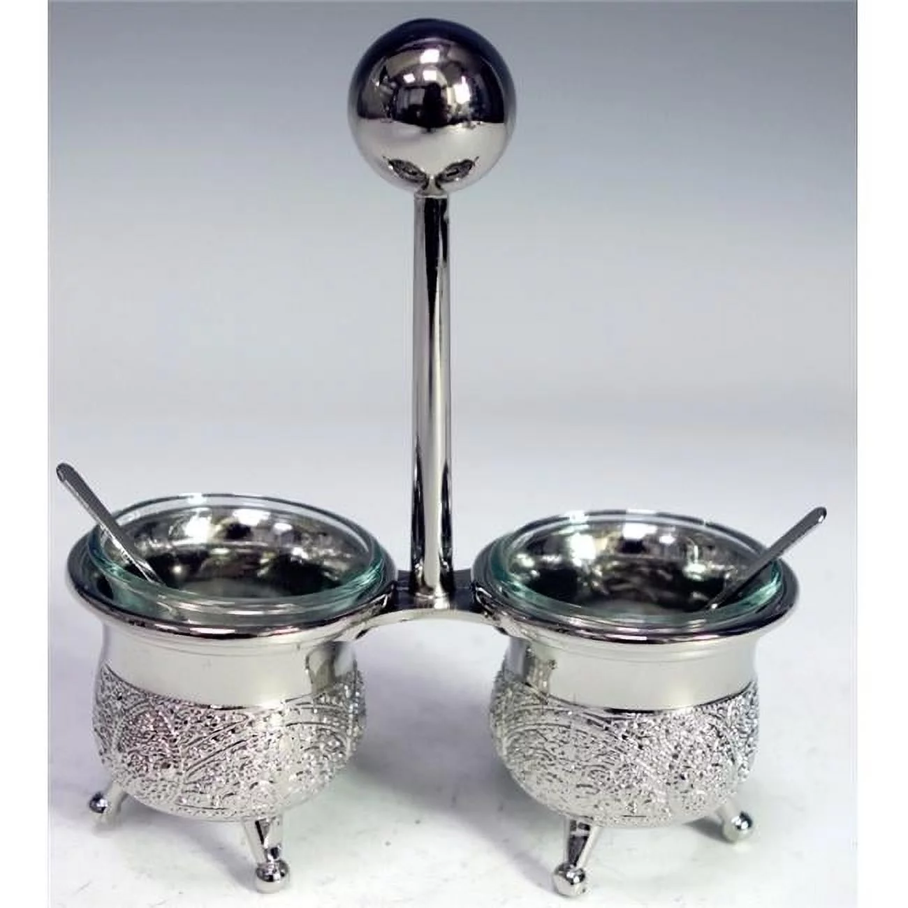 Silver Plated Filigree Design Salt Holder with Spoons