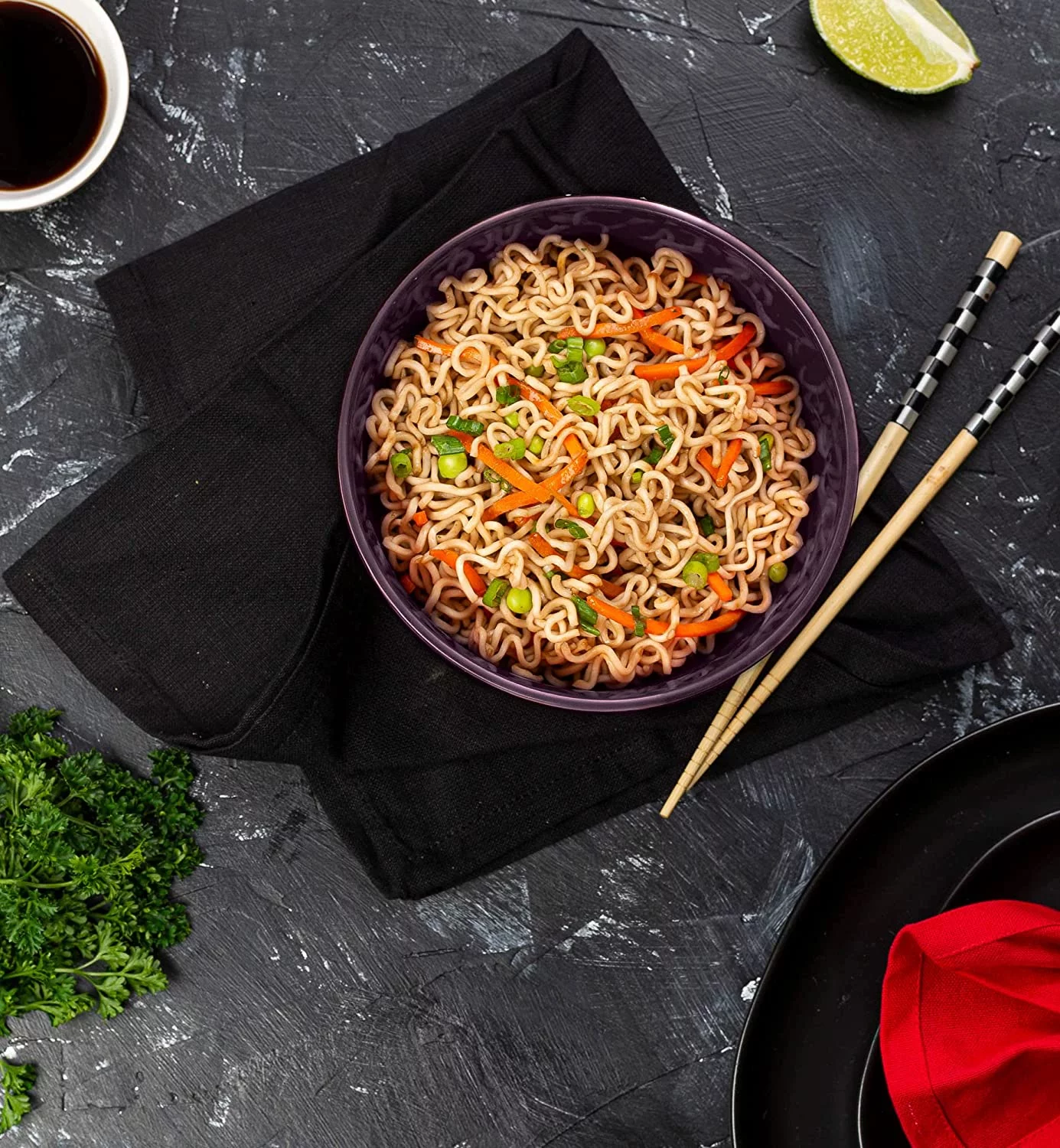 Kook Ceramic Japanese Noodle Bowl Set, 34 Oz, Set of 4, Eggplant Inside