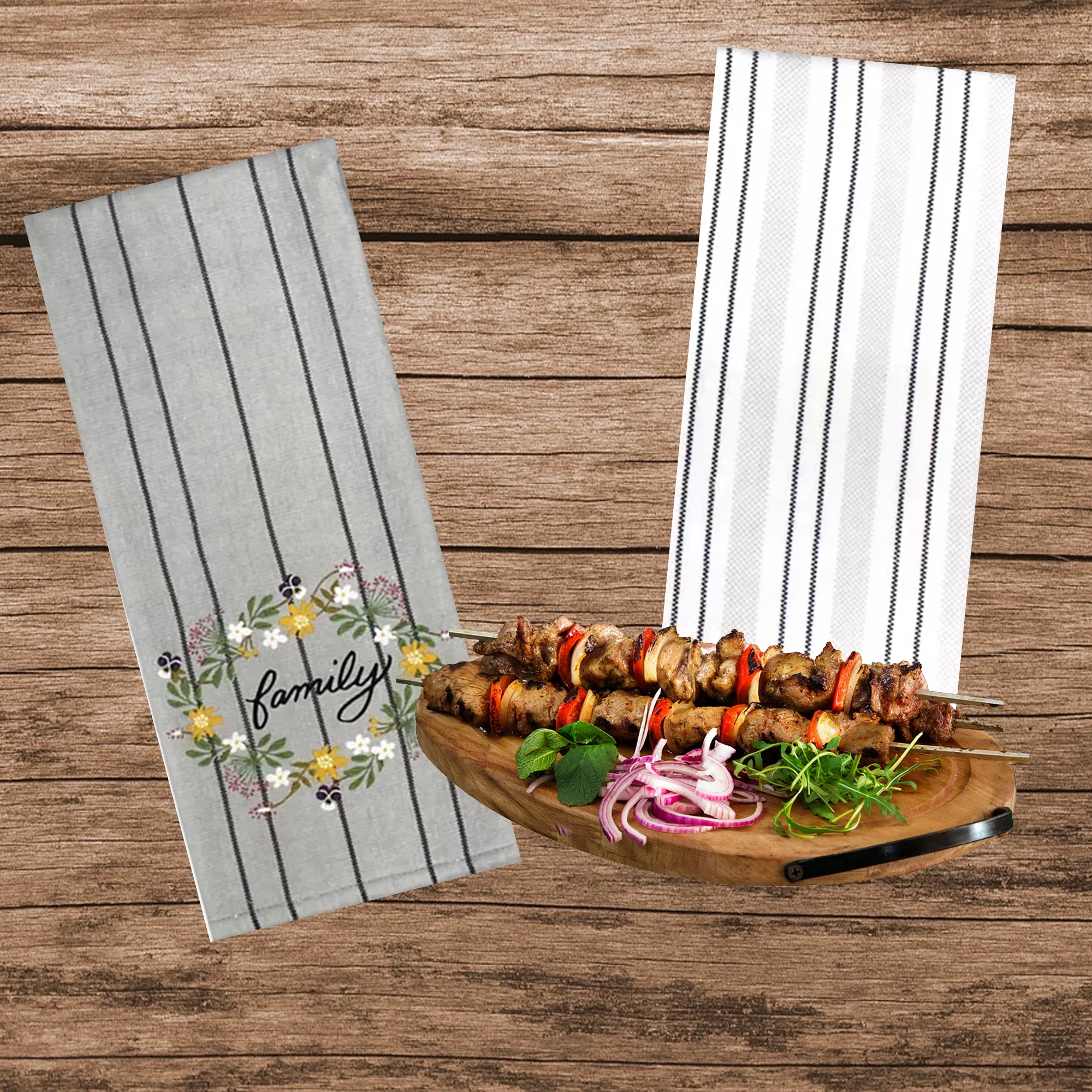 Food Network Kitchen Towels, 2-Pack Dishtowels Gray Family Farmhouse