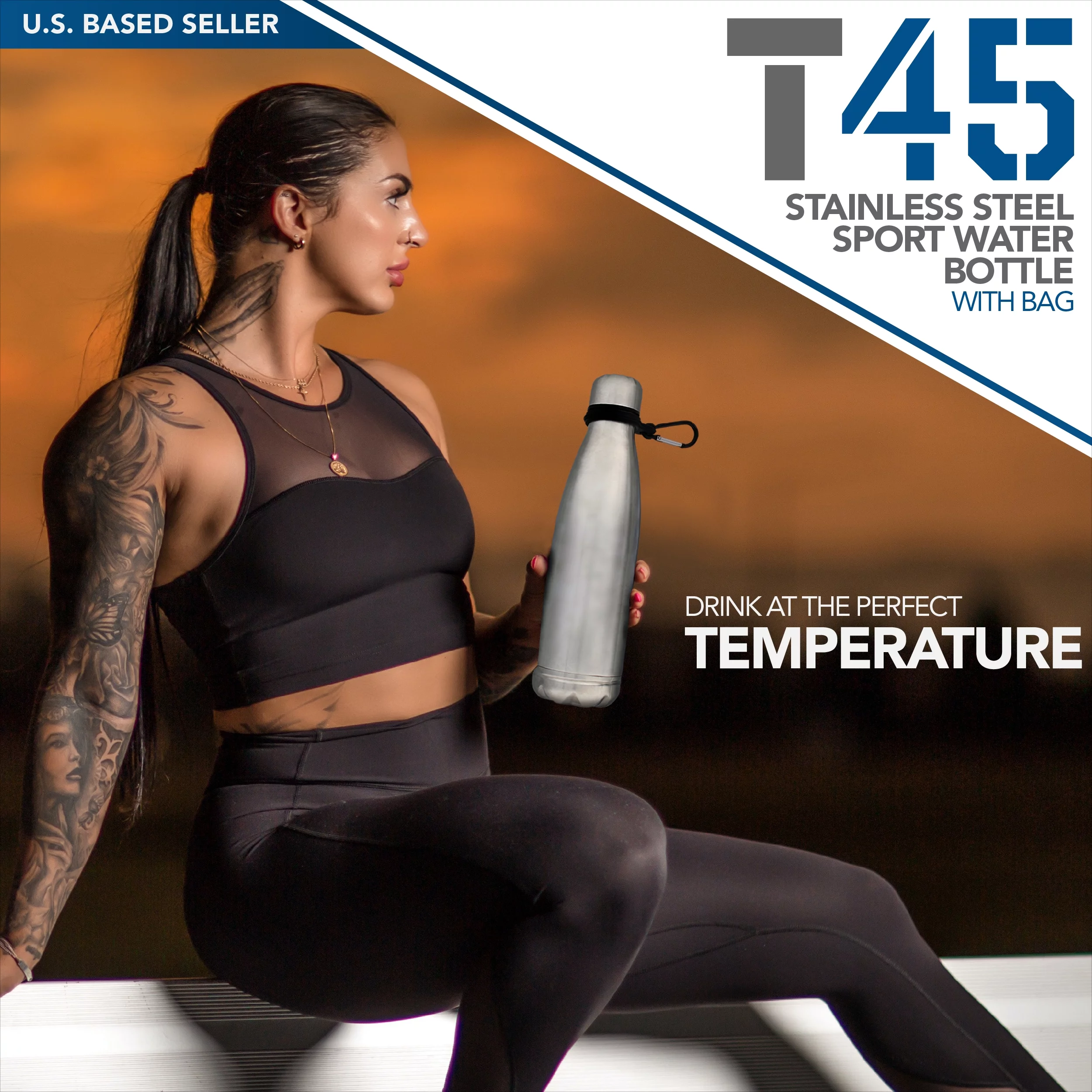 Tactical45 Stainless Steel Water Bottle Reusable Water Bottle with Hidden Bottom