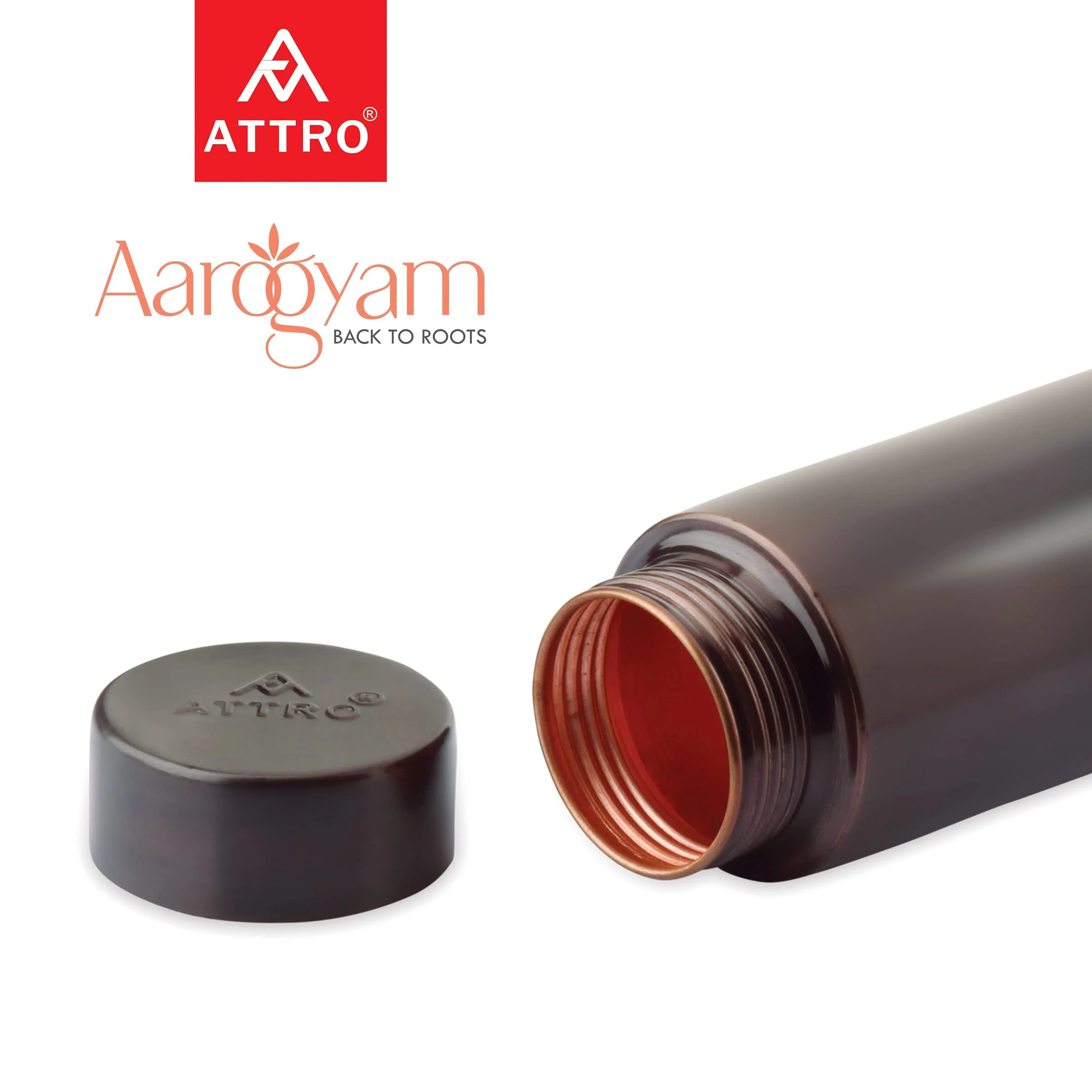 Attro Aarogyam 900Ml Shhudh Vintage Matte Finish Copper Water Bottle, Brown, Standard