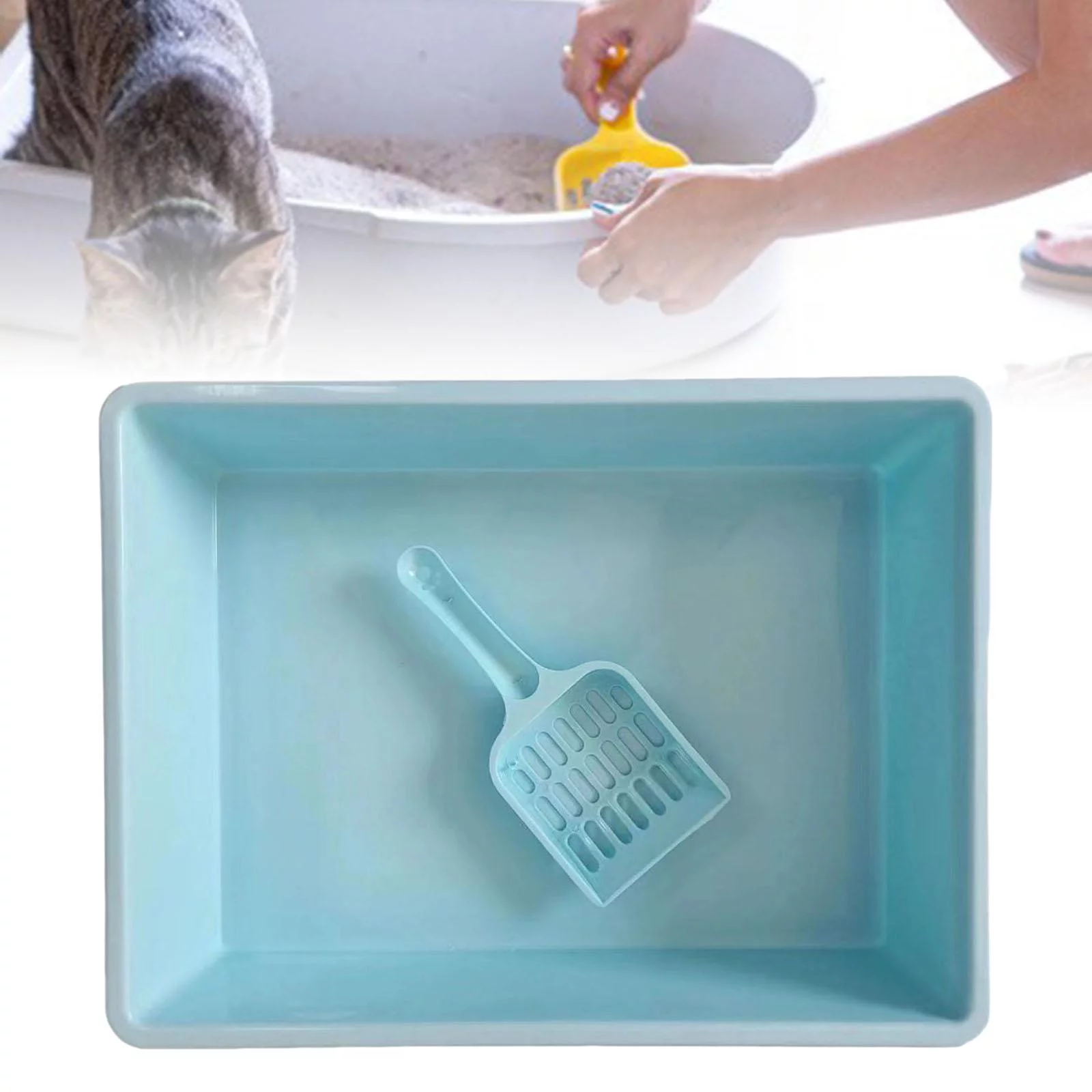 Cat Pet Litter Tray Toilet Bedpan Container Deep Loo Litter Pan Blue