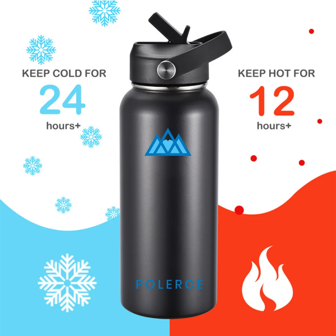 Vacuum Insulated Bottle with 3 Lids - Stainless Steel Thermally Insulated Flask - 40 fl oz - White - by Polerce