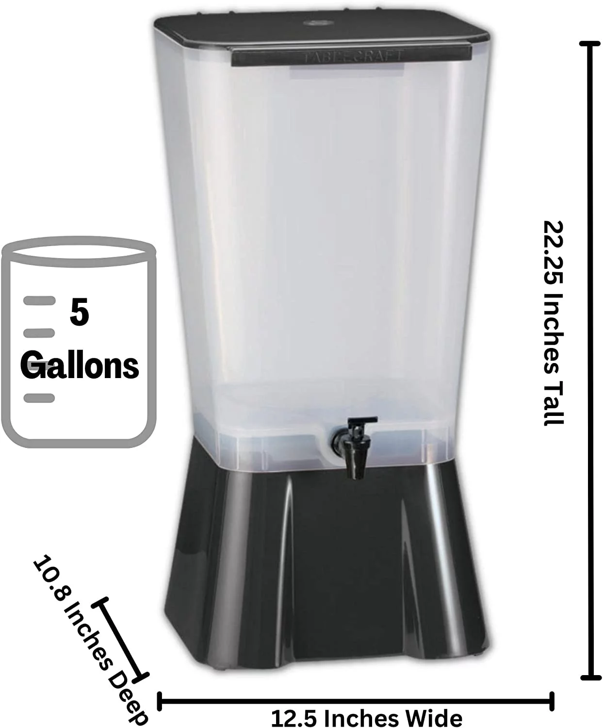 TableCraft 1053 Black & White 5 Gallon Plastic Beverage Dispenser