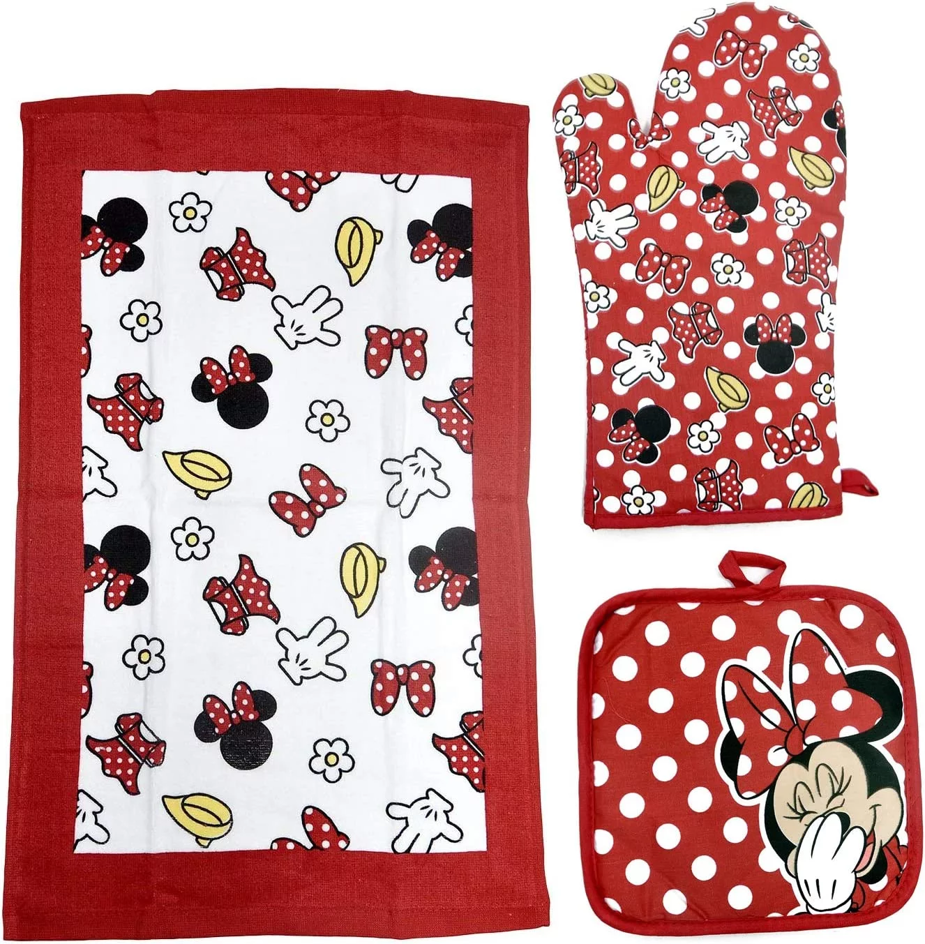 Disney ZM0645-M9996A Minnie Mouse Polka Dot 3pc Kitchen Set, Red