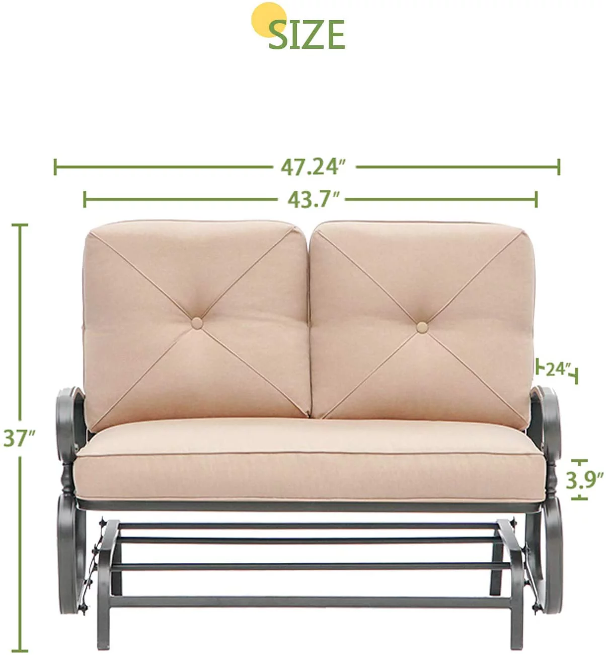 SUNCROWN Outdoor Patio Swing Glider Bench Rocking Loveseat for 2 Person, Brown