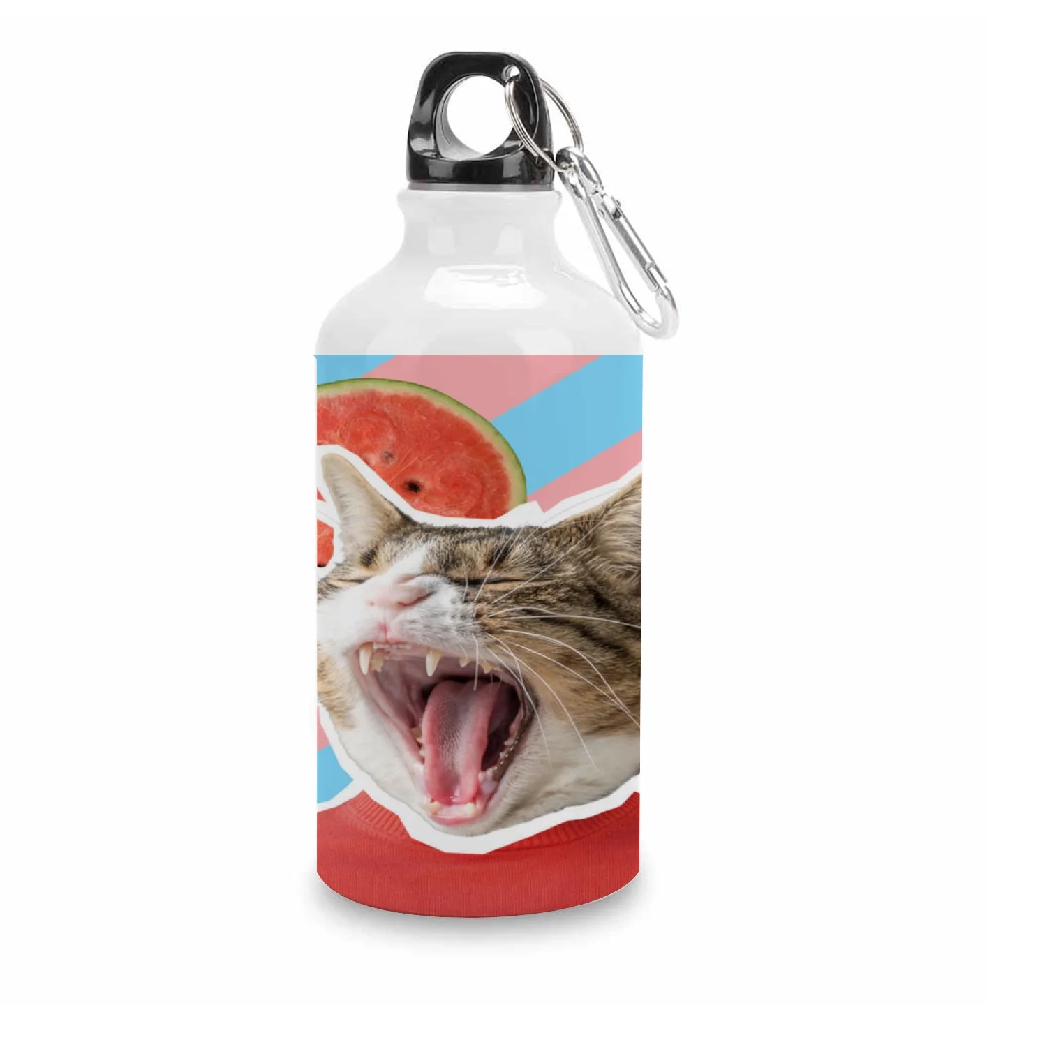 GZHJMY Sports Water Bottles, Cat and Watermelon Collage Large Capacity Aluminium Portable Leakproof Lightweight Drink Bottles for Fitness and Outdoor Enthusiasts