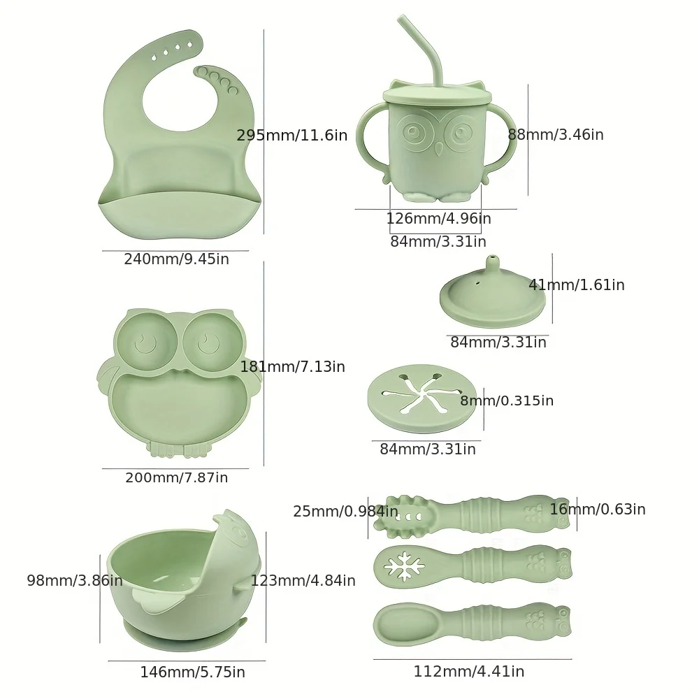 Baby Led Weaning Food Set| Baby Feeding Supplies| Toddler Food Set| Silicone Bib, Bowl, Sippy Cup With Snack Lid, Divided Fox Plate And Utensils| First Stage Of Life