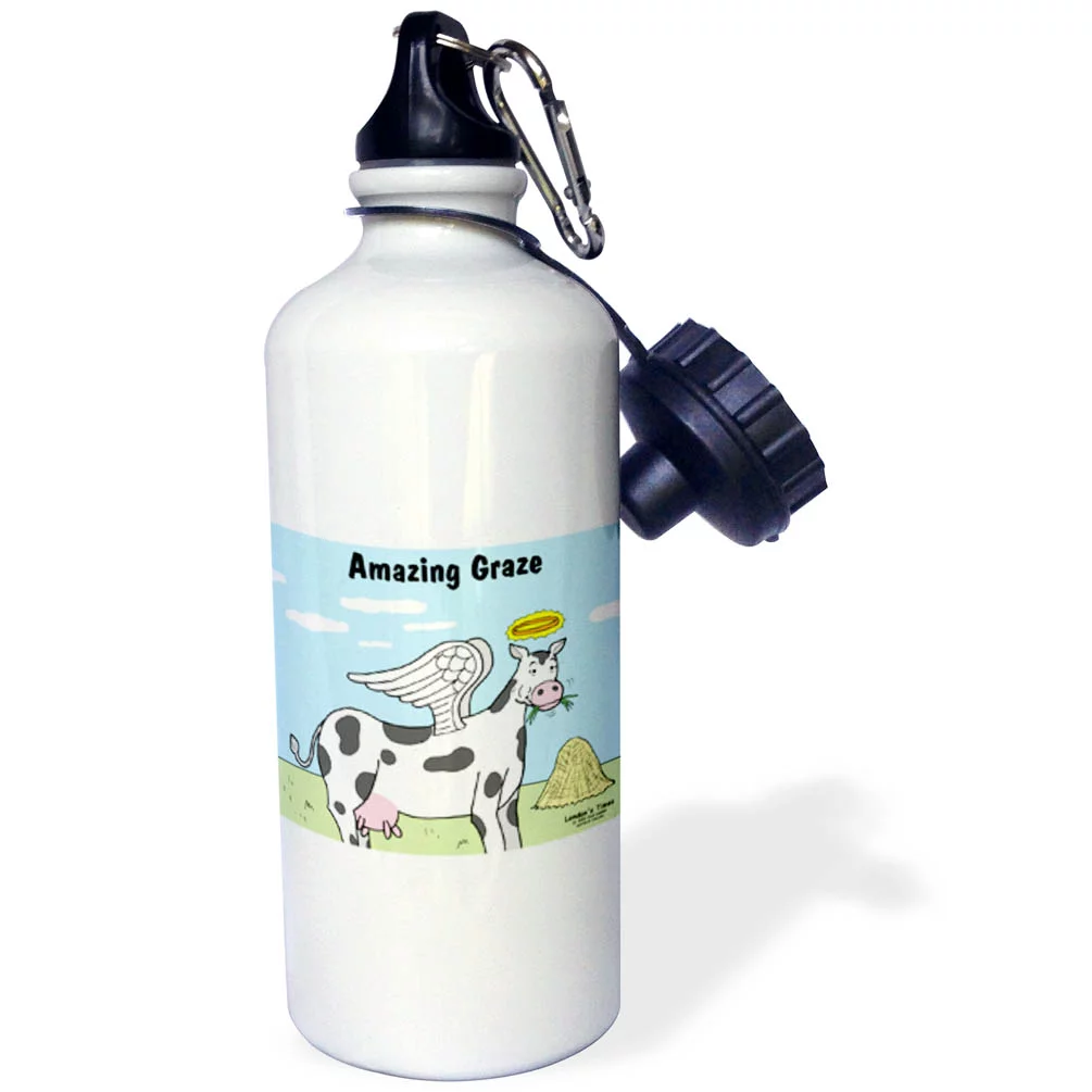 3dRose Cow Angel, Sports Water Bottle, 21oz