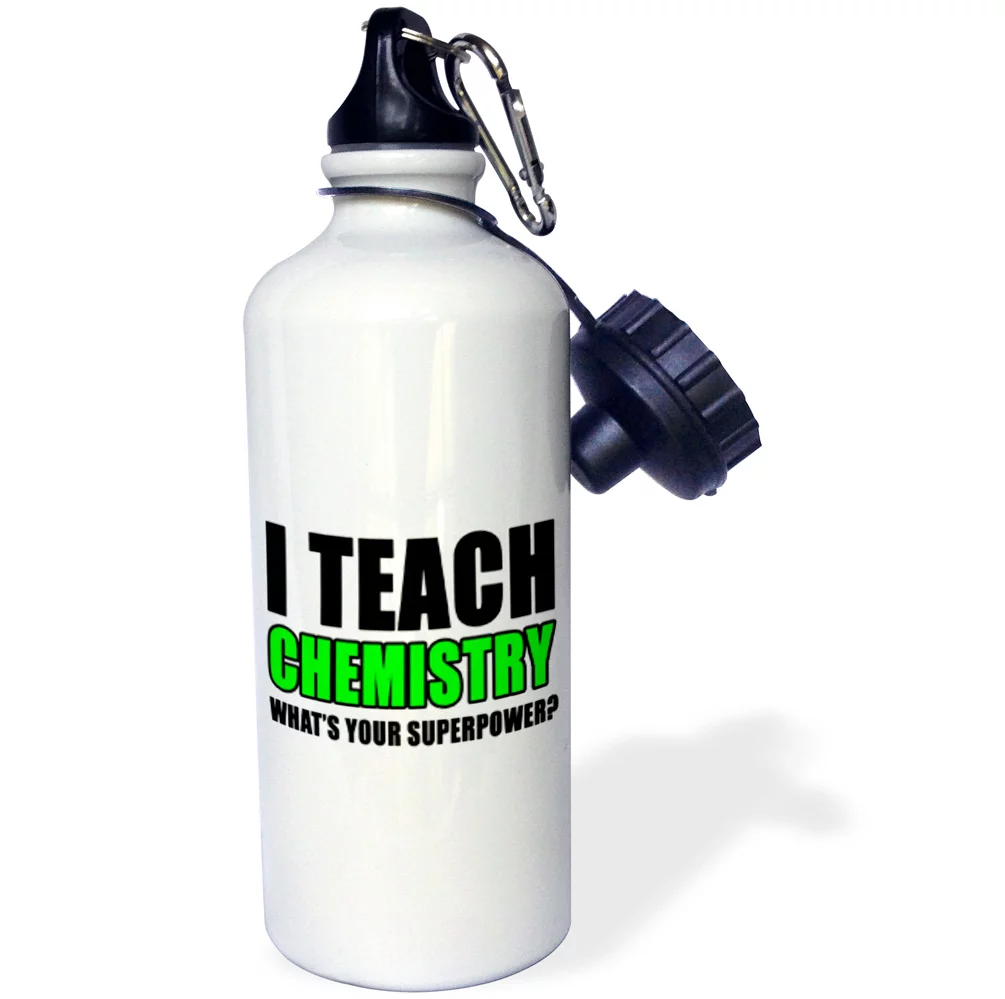 3dRose I Teach Chemistry Whats Your Superpower Green, Sports Water Bottle, 21oz