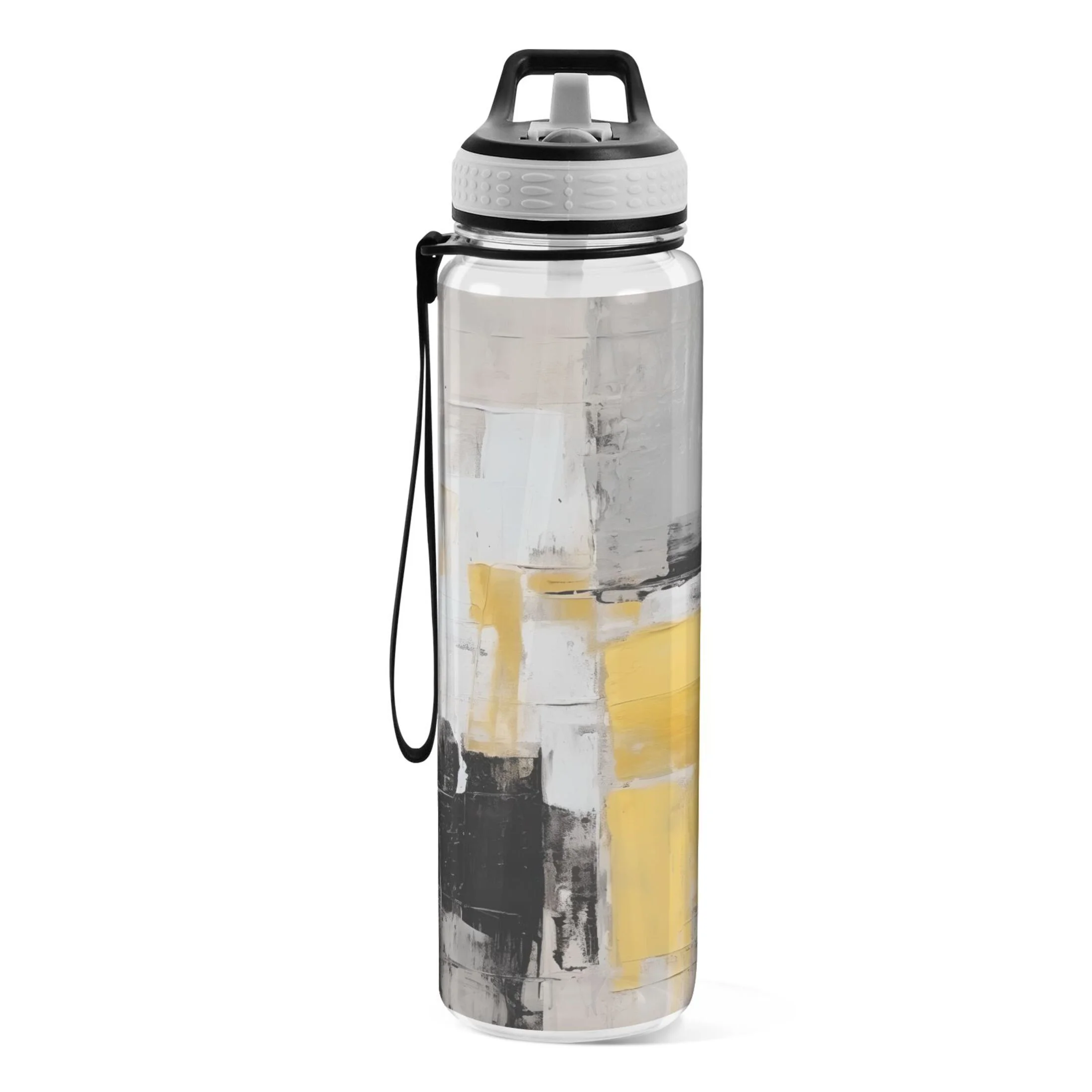 Abstract Yellow 32oz Water Bottles with Straw Tritan Leakproof Sports Bottle BPA Free Clear for Fitness Gym Swimming Cycling