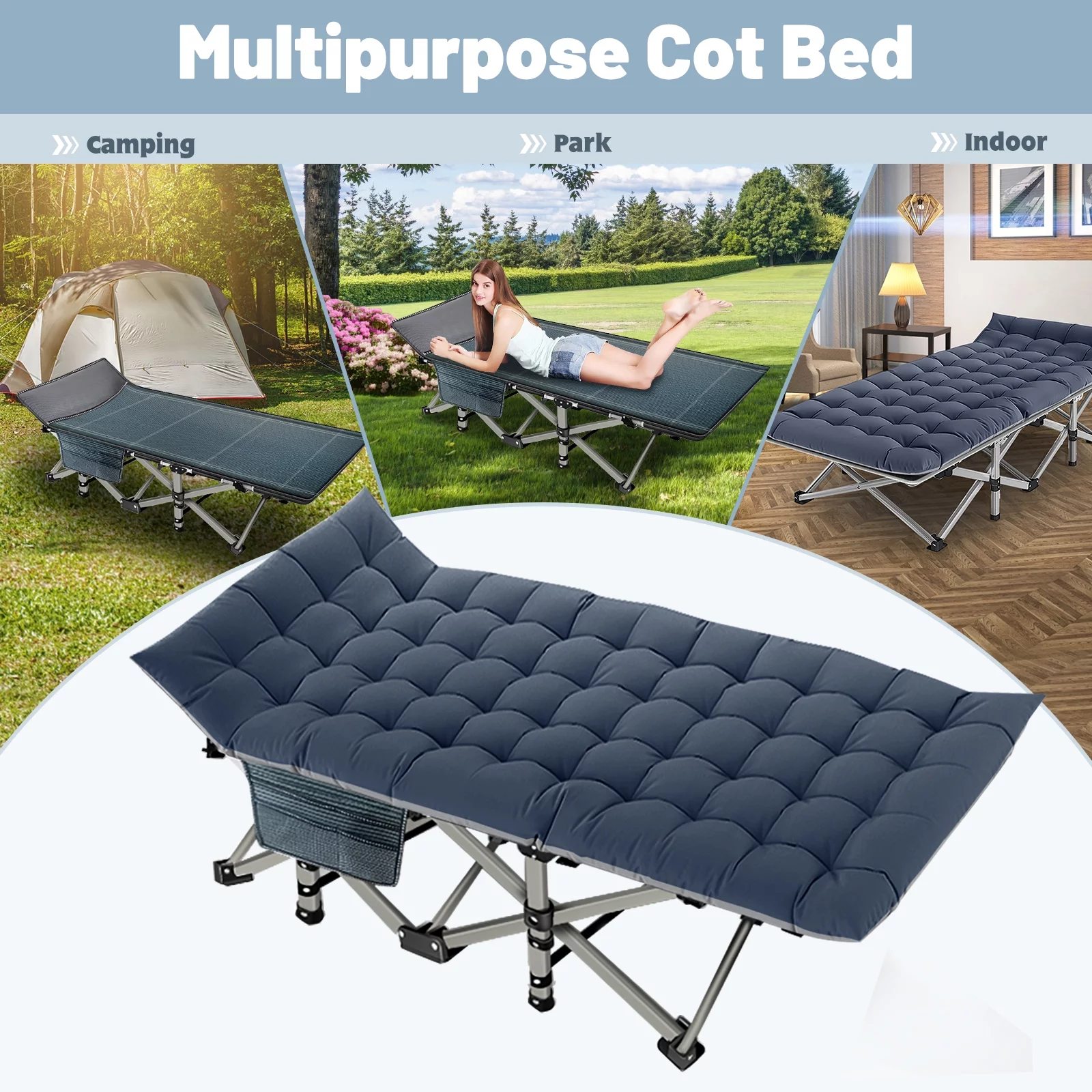 FICISOG Adults  Folding Camping Cots Strong Heavy Duty Wide Sleeping Cots with Carry Bag & Mattress