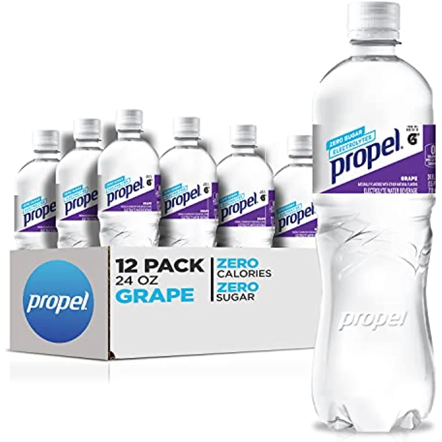 Propel, Grape, Zero Calorie Water Beverage With Electrolytes & Vitamins C&E, 24 Fl Oz (Pack Of 12)