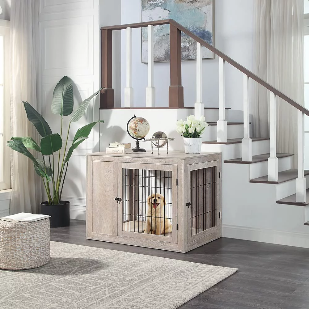 UniPaws UH5161 Large Pet Crate with Cushion -  Weathered Grey