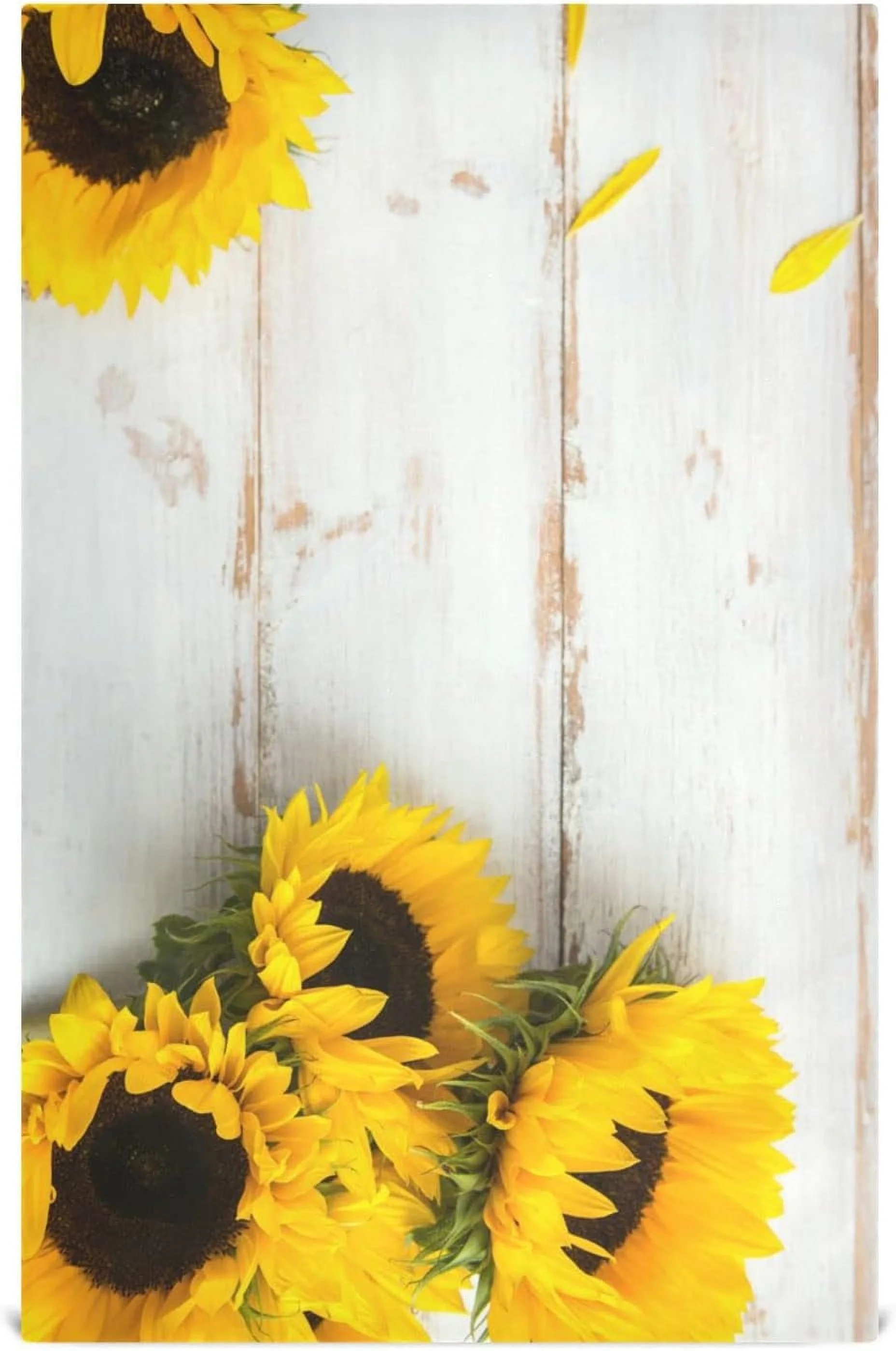 GZHJMY Yellow Sunflower on White Wooden Kitchen Towels Set of 4 Dishcloths Hand Towels Tea Towels Ultra Absorbent for Cleaning Washing Drying Dishes Tableware 28'' x 18''