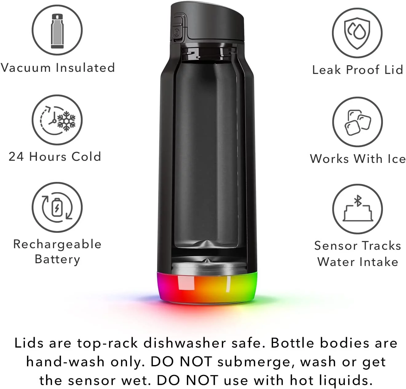HidrateSpark PRO 32oz. Insulated Stainless Steel Bluetooth Smart Water Bottle with Chug Lid & Free Hydration Tracker App - Black