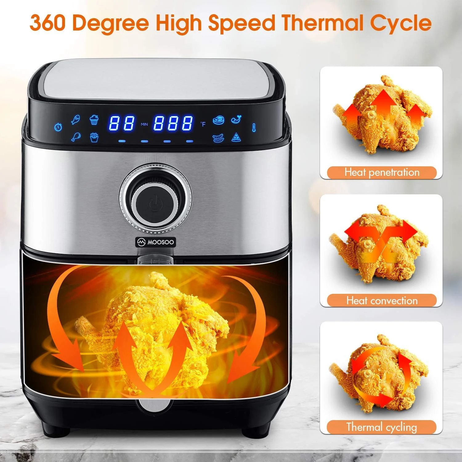 MOOSOO 5.2Qt Air Fryer, 8-in-1 Air Fryer Oven with Digital Touchscreen MA13