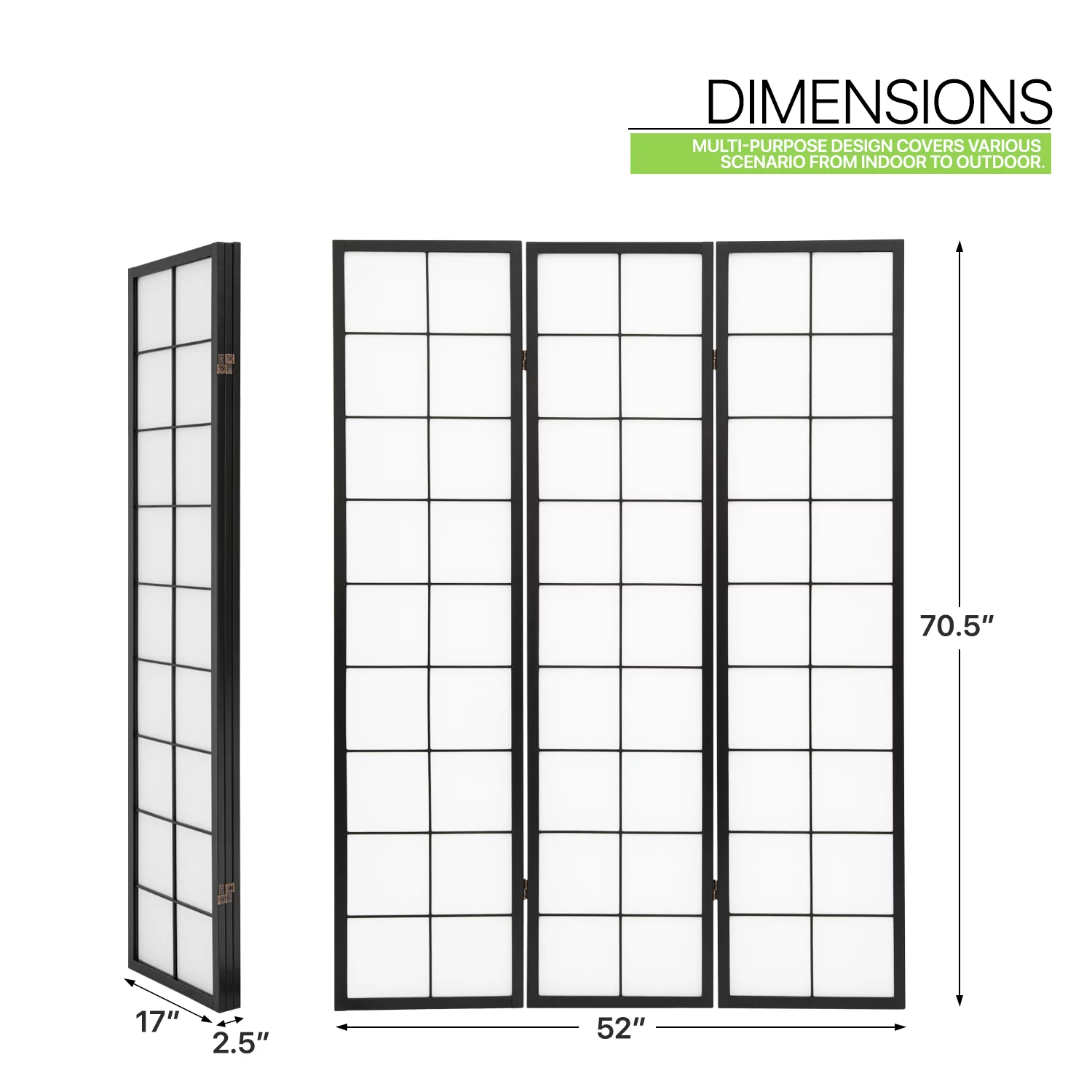 Magshion 5.8 ft Tall Partition Wall Foldable Room Divider, 3 Panel Wood Freestanding Privacy Screen for Bedroom, Black