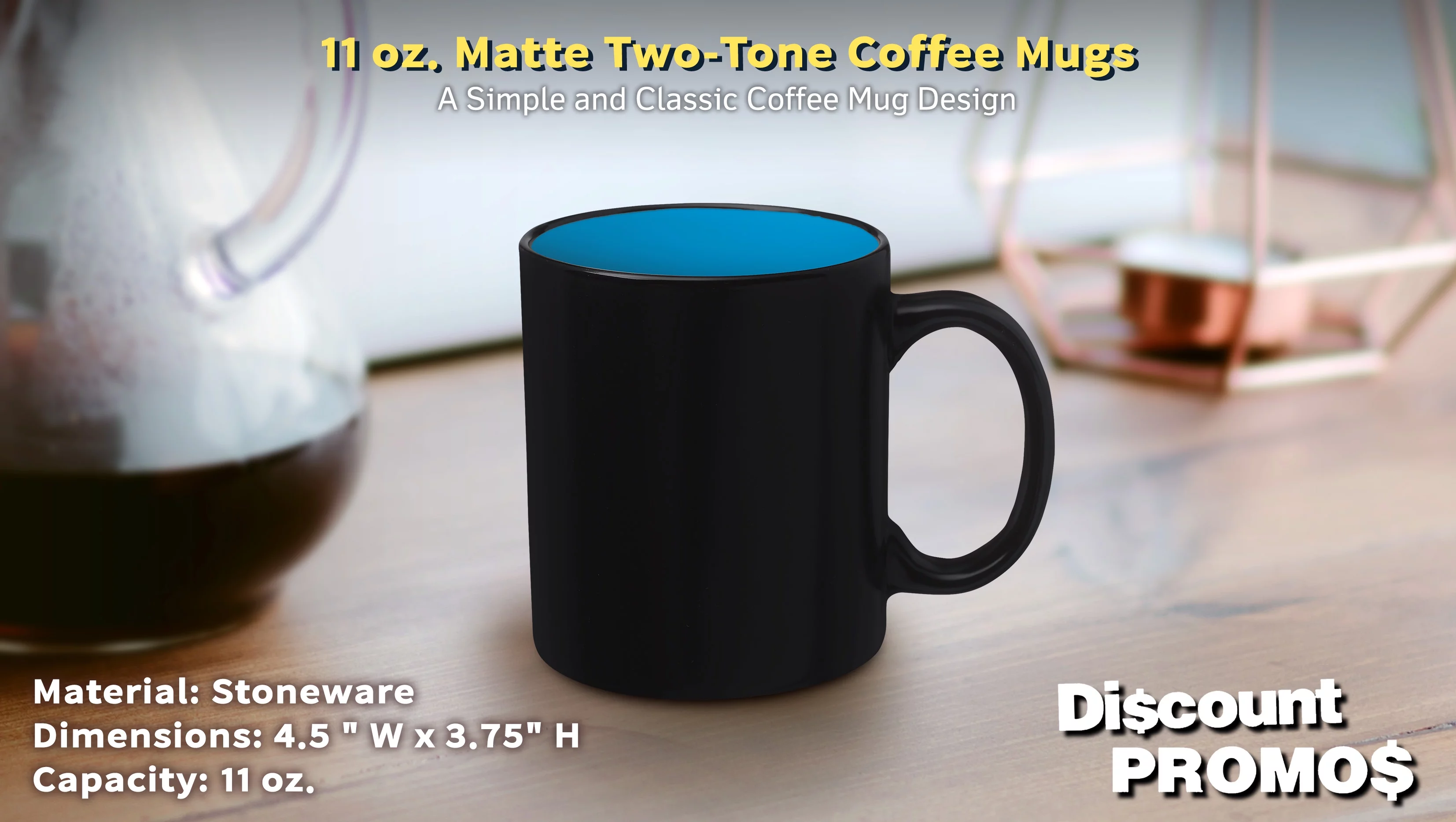 10 Matte Two-Tone Coffee Mugs Set, 11 oz. - Stoneware, Drinkware, Durable, C-handle - Blue