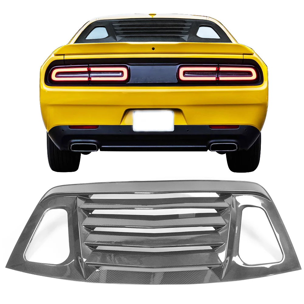 Ikon Motorsports Compatible with Fits 08-23 Dodge Challenger V2 Rear Window Louver Sun Shade Cover Windshield Vent Carbon Fiber Look CFL 2008 2009 2010 2011 2012 2013 2014 2015 2016 2017 18 19 20