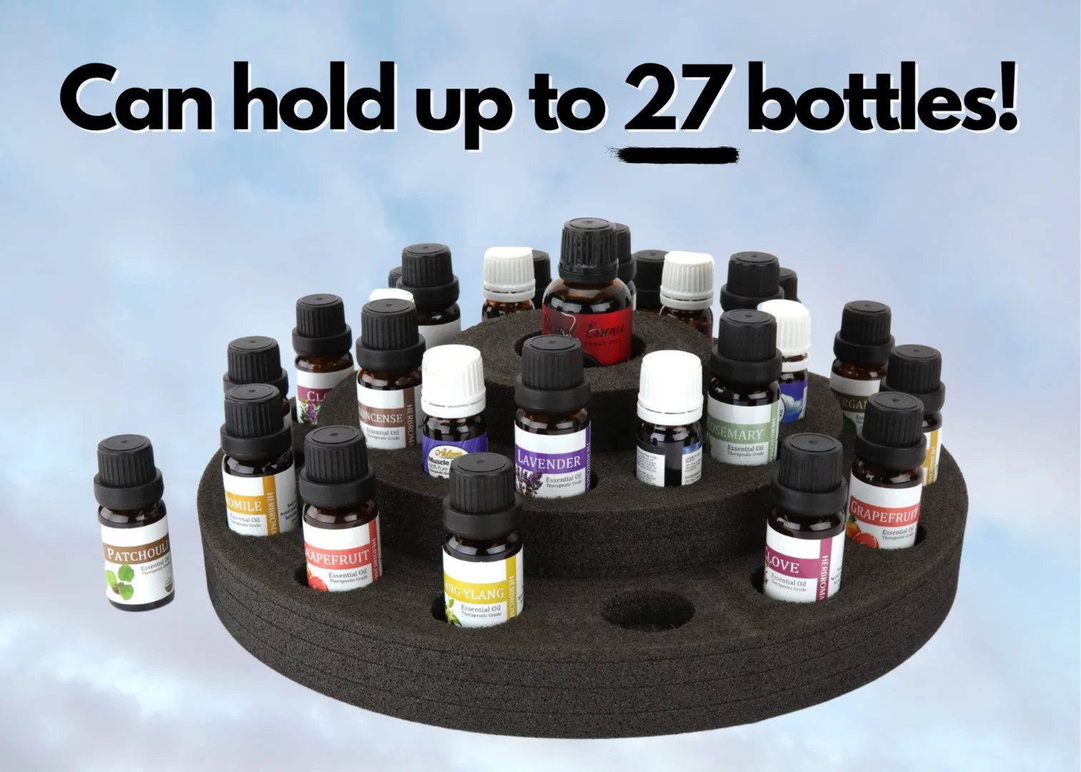 Polar Whale Essential Oil Storage Organizer 3 Tier Display Rack for Home Bathroom Bedroom Office Elegant Modern Durable Black Foam Holds 20 (5ml to 15ml), 6 (5ml) and 1 (30ml to 100ml) Bottles