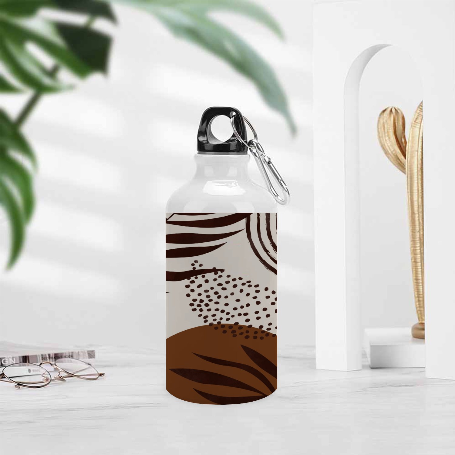 GZHJMY Sports Water Bottles, Boho Brown Plants Large Capacity Aluminium Portable Leakproof Lightweight Drink Bottles for Fitness and Outdoor Enthusiasts