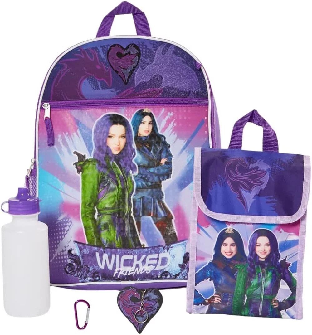 Disney Descendants Girls Backpack with Lunch Bag Water Bottle 5 Piece Set 16 inch