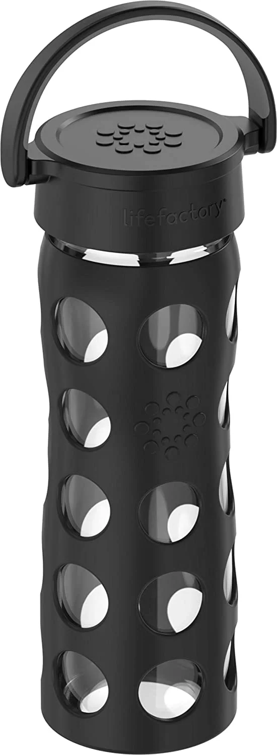 Lifefactory 16-Ounce BPA-Free Glass Water Bottle with Classic Cap and Protective Silicone Sleeve, Onyx
