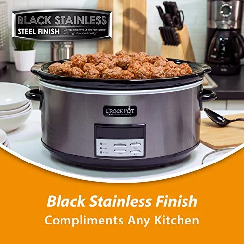 Used Crock Pot Slow Cooker 8 Qt Programmable, Black Stainless Steel