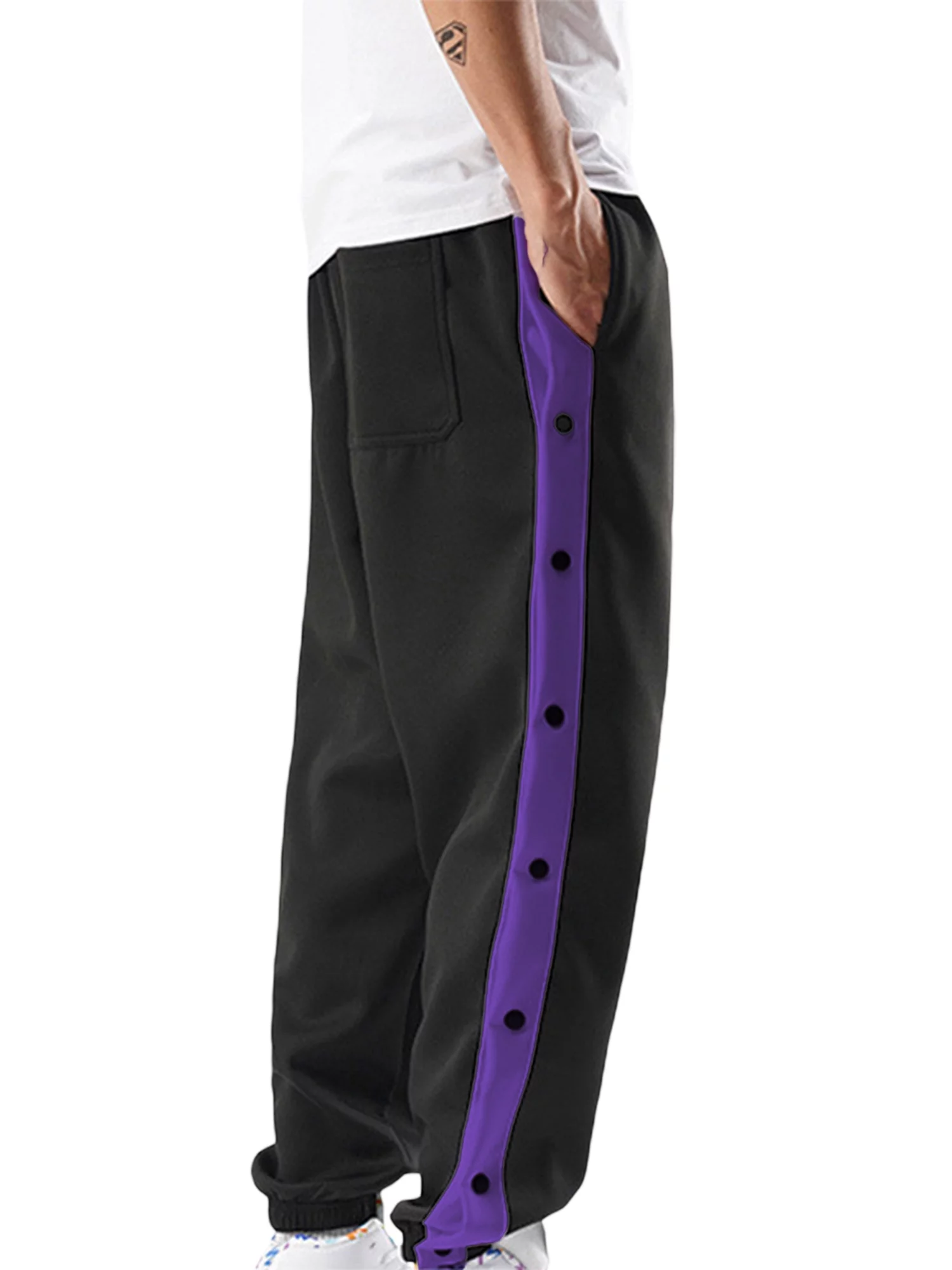 Men's Tear Away Pants, Basketball Pants Split Snap Button Sweatpants