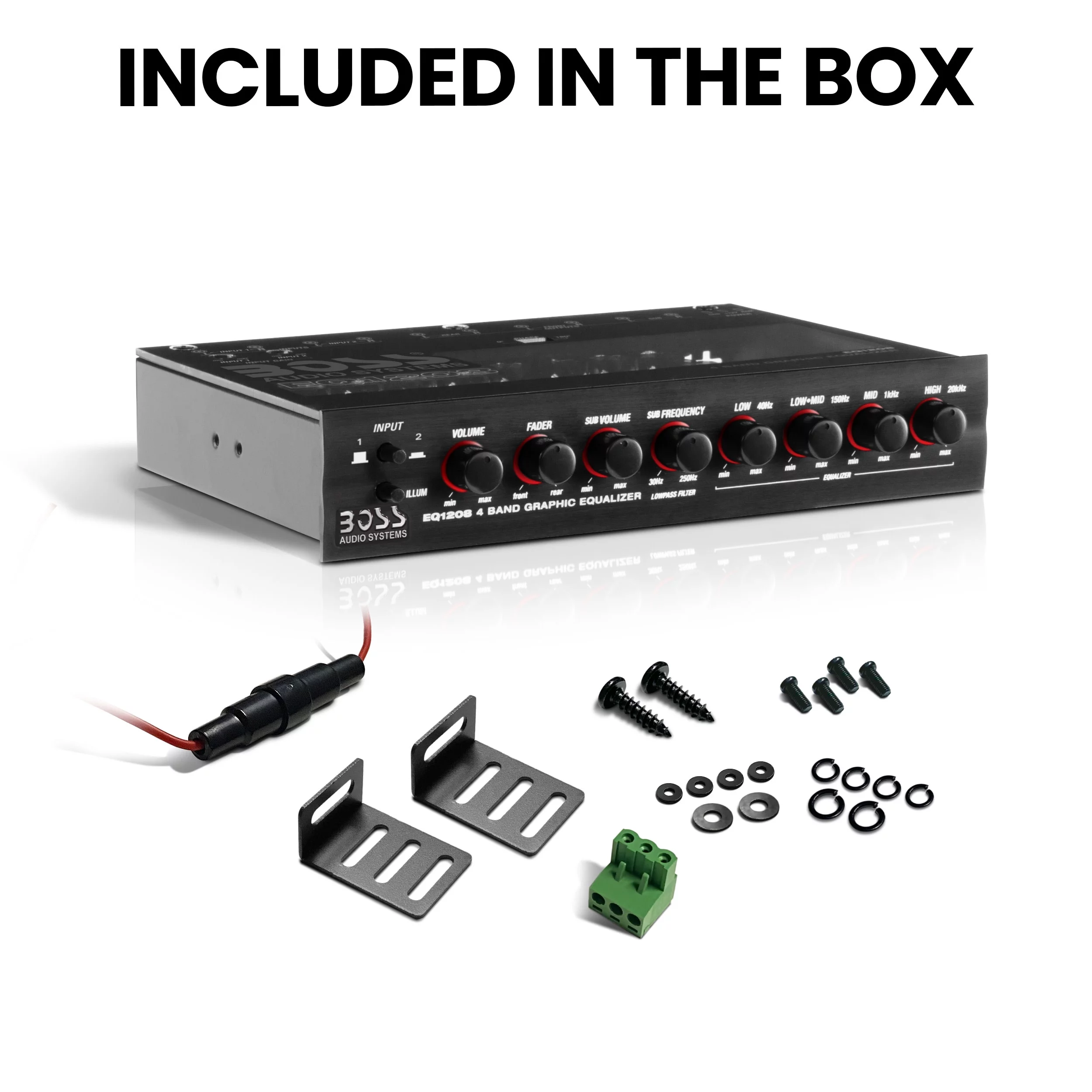 NEW BOSS EQ1208 4-Band Preamp Car Audio Equalizer w/ Subwoofer Sub Output EQ Out