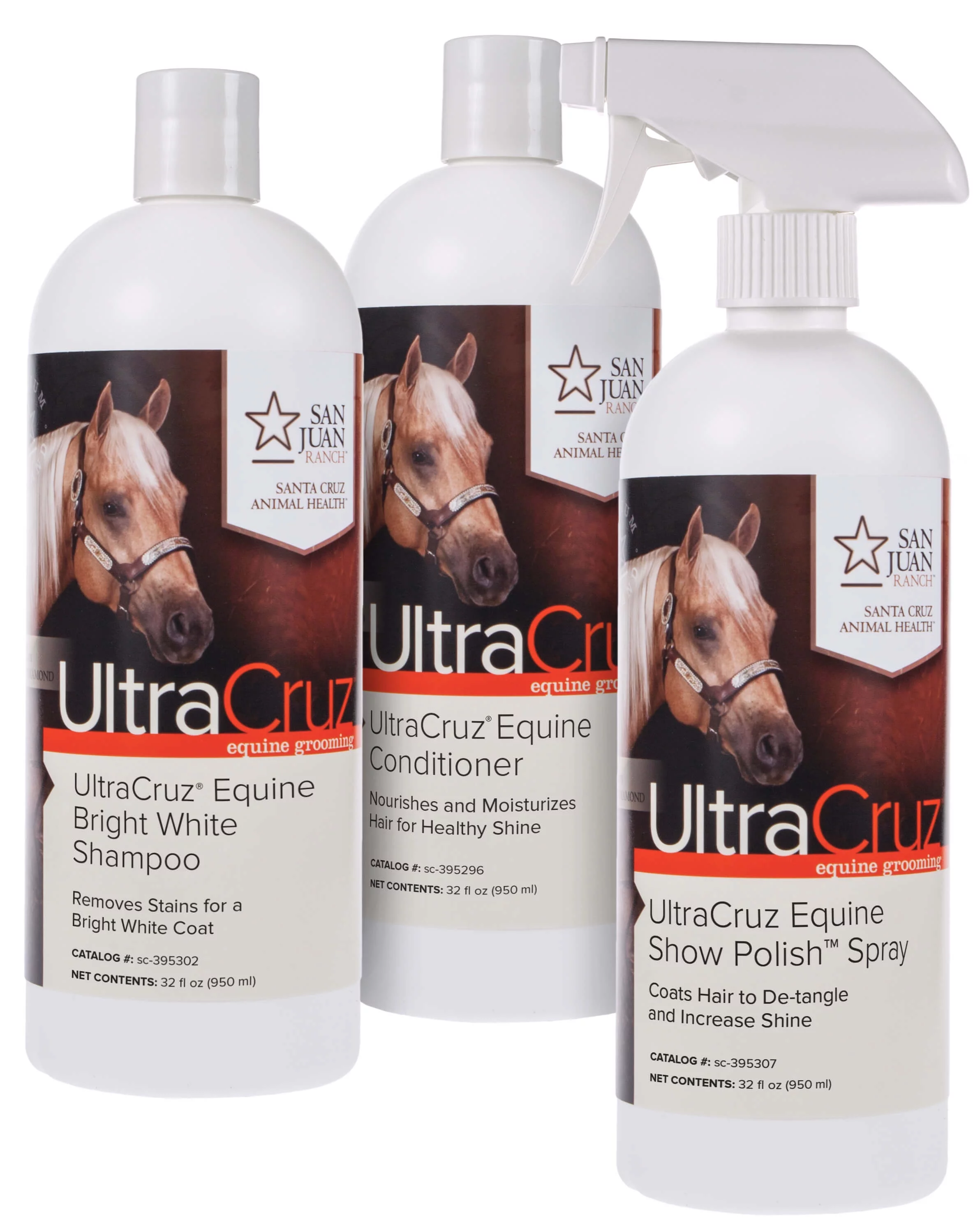 UltraCruz Equine Bright White Horse Shampoo, Conditioner and Show Polish Bundle, 32 oz Each