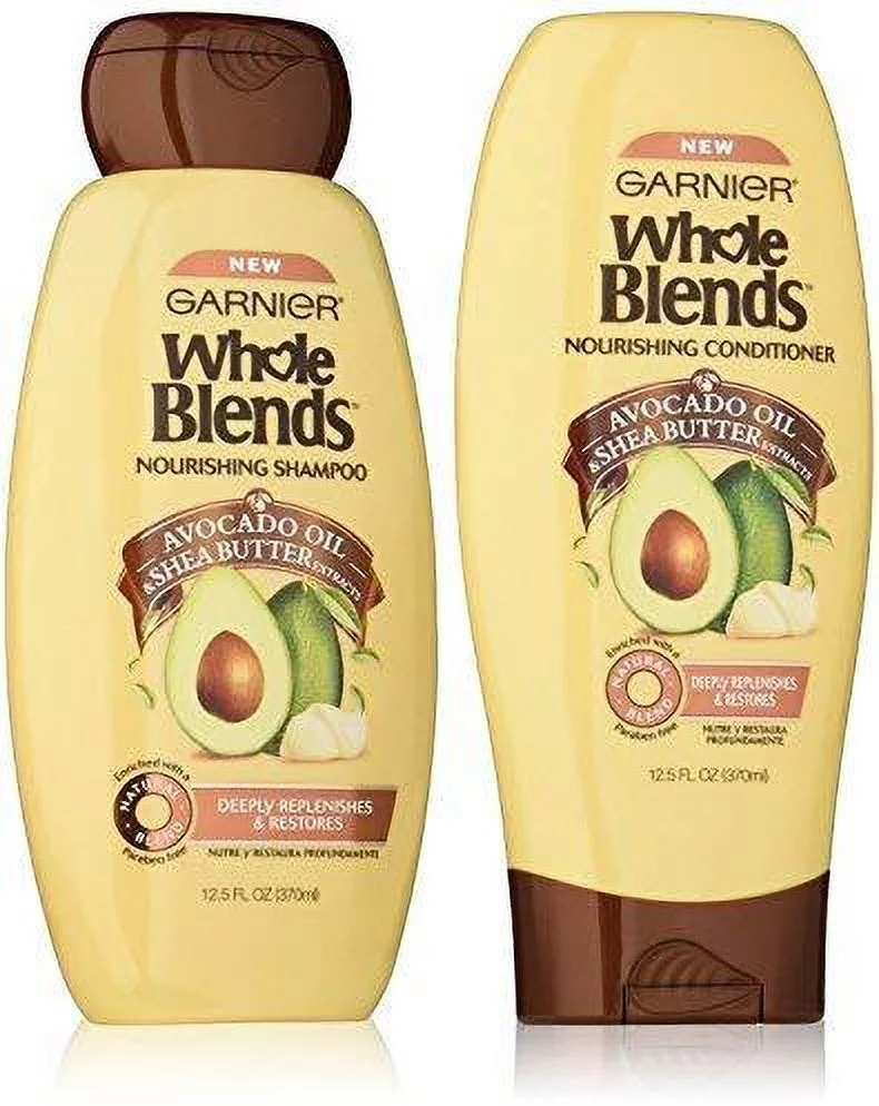 Garnier Whole Blends Haircare - Nourishing Shampoo & Conditioner Set - With Avocado Oil & Shea Butter Extracts - Net Wt. 12.5 FL OZ (370 mL) Per Bottle - One Set