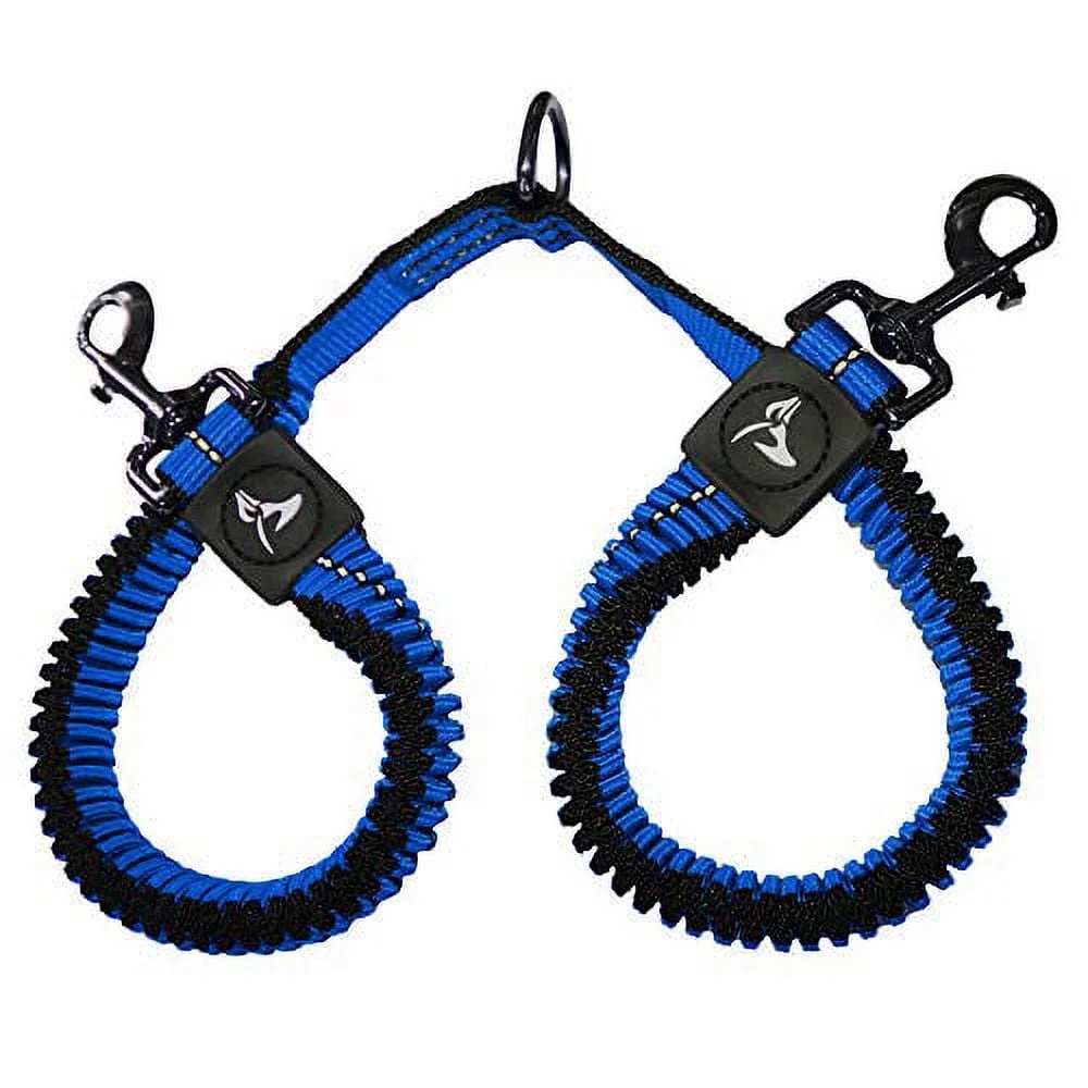 Kruz Double Dog Coupler - KZVX2-15M - Tangle Free Dog Walking and Training Dual Extension Coupler - Comfortable, Shock Absorbing - Reflective Bungee Coupler for Two Dogs - Blue - 3/4