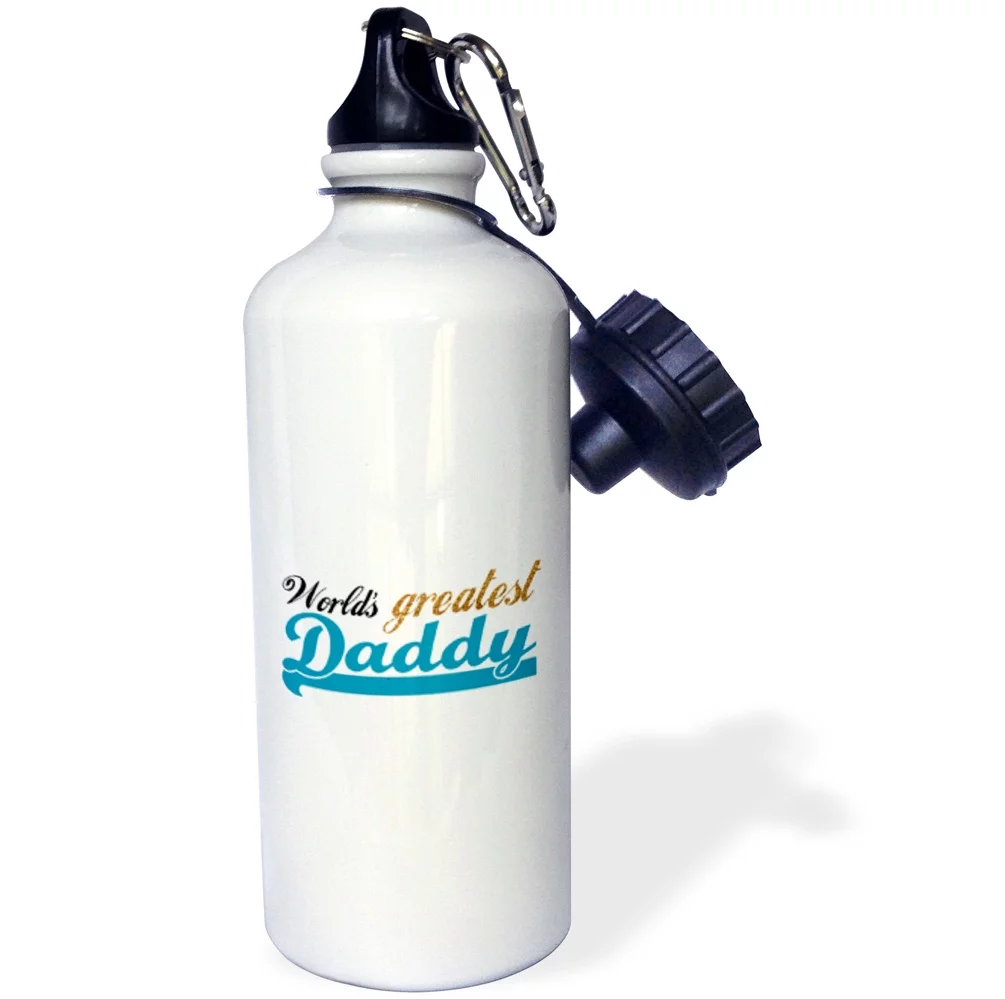 3dRose Worlds Greatest Daddy - Best dad in the world - blue text on white - good for fathers day, Sports Water Bottle, 21oz