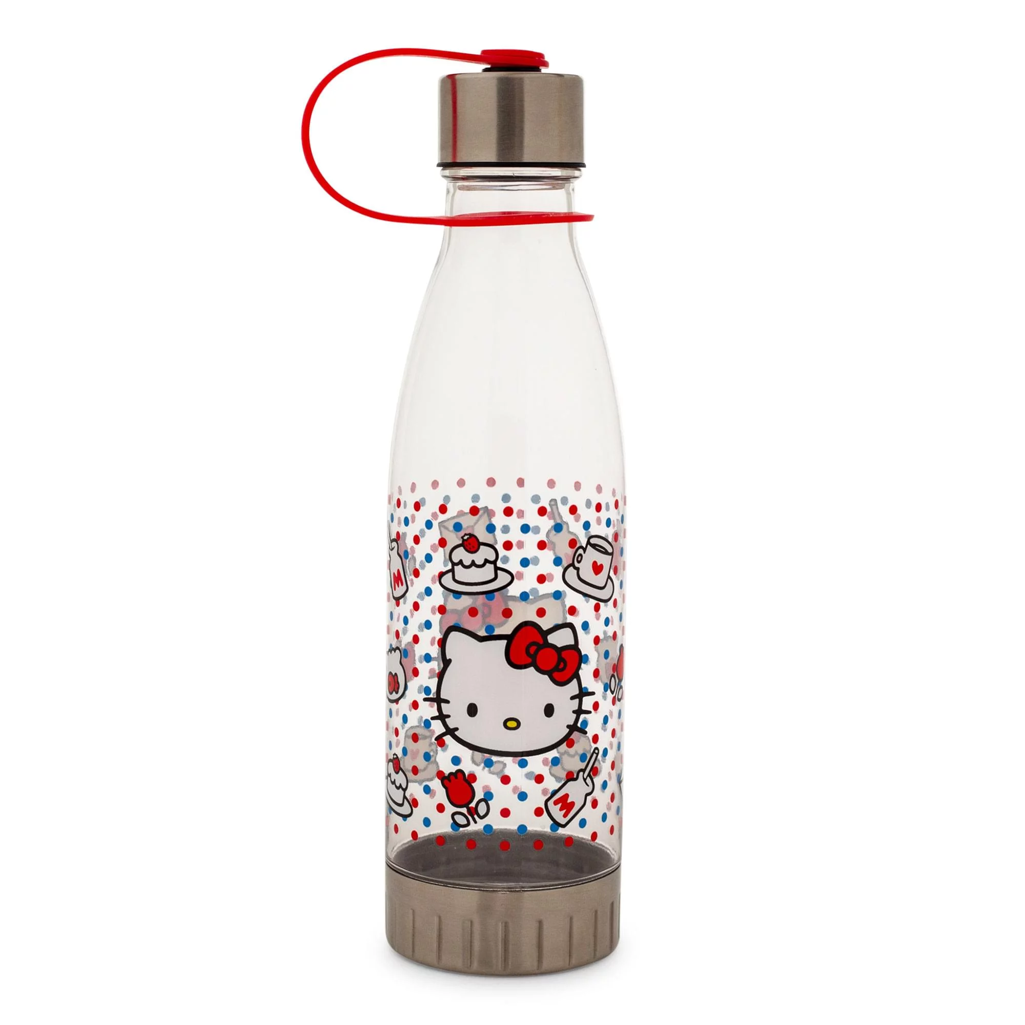 Hello Kitty 870777 20 oz Hello Kitty Polka Dots Water Bottle with Lid Strap, Clear