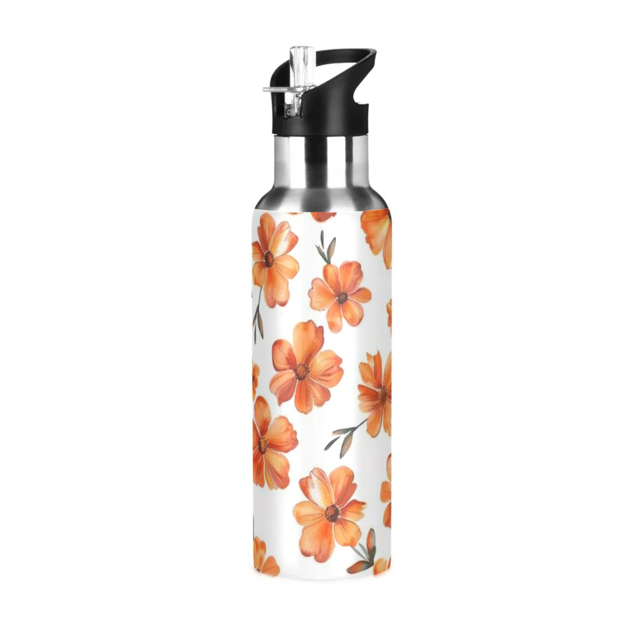 Flowers Water Bottles Insulated Thermos Kids Stainless Steel Bottle with Straw Lid Flask Leakproof for Sports Gym 20 oz