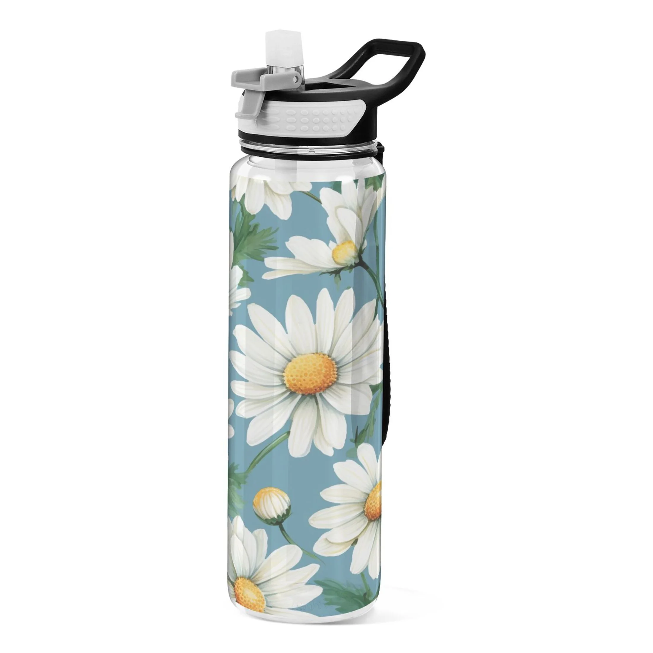 Daisy Flowers 32oz Water Bottles with Straw Tritan Leakproof Sports Bottle BPA Free Clear for Fitness Gym Swimming Cycling