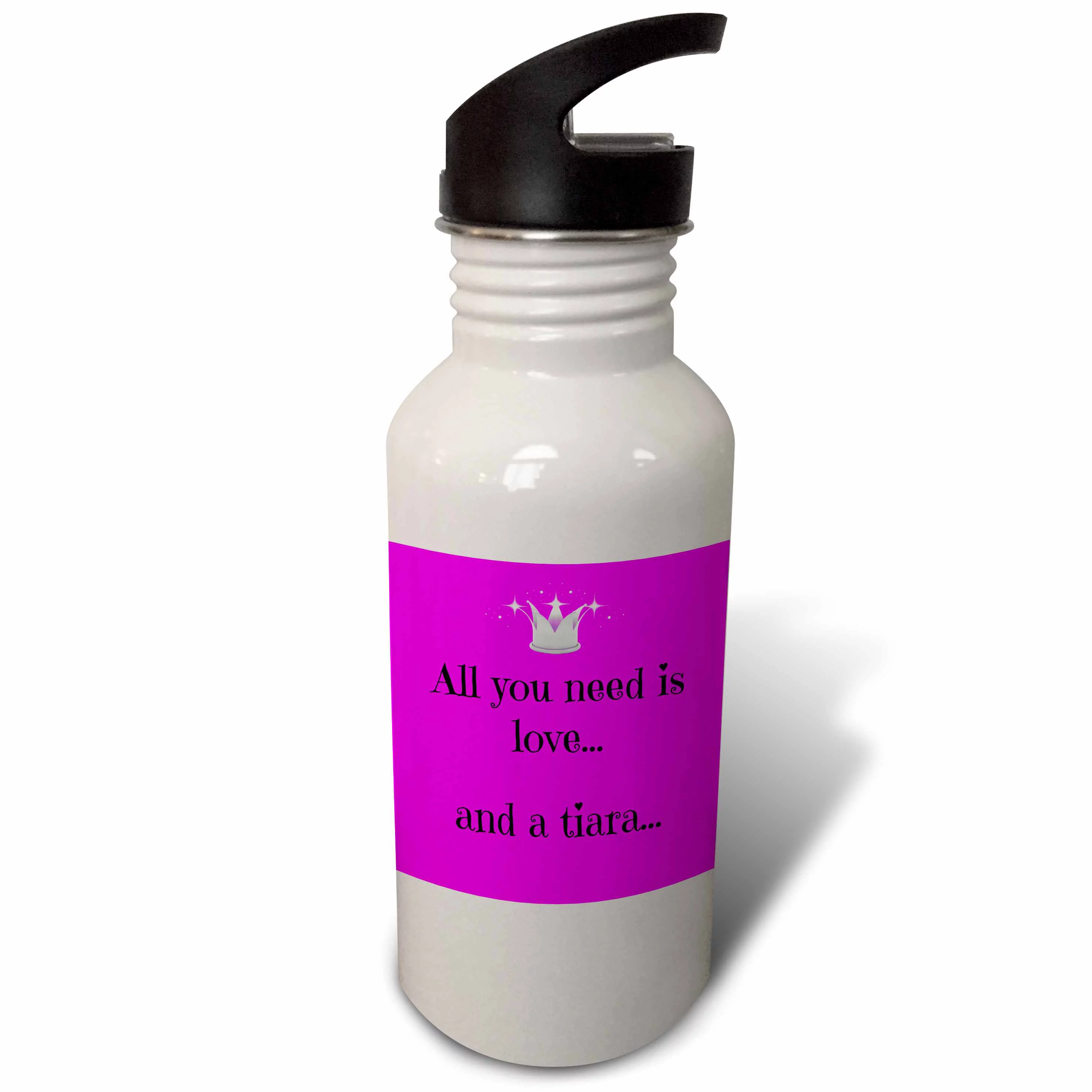 All you need is love and a tiara, pink background, sparkle tiara image  21 oz Sports Water Bottle wb-180015-1