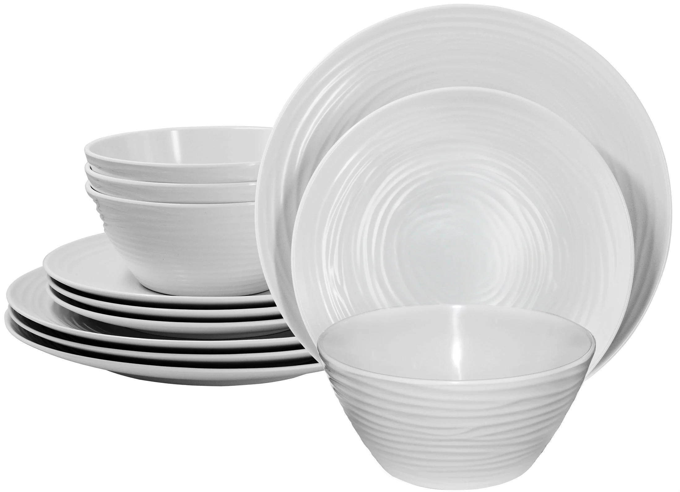Parhoma 12-Piece Modern White Melamine Dinnerware Set  Service for 4 People