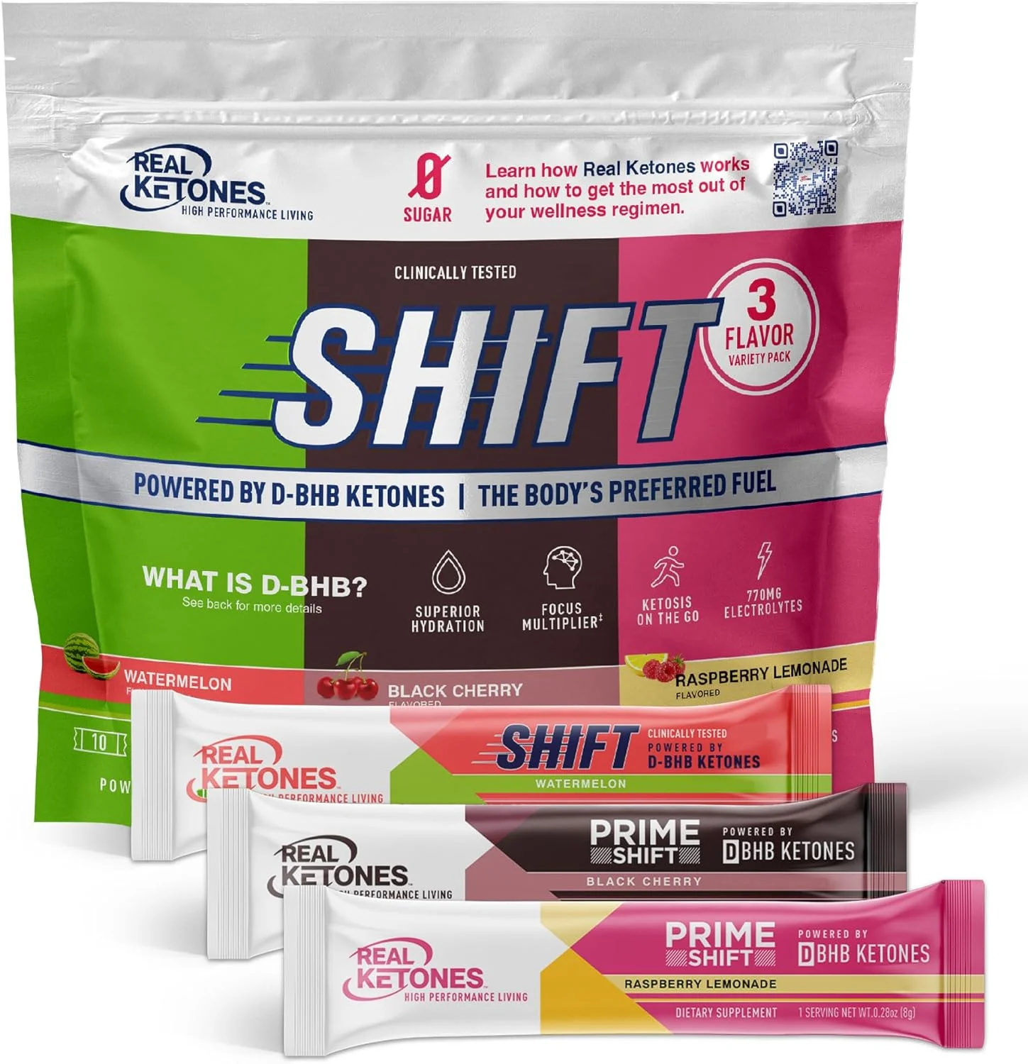 Real Ketones Shift Keto Electrolytes Powder Drink Mix for Rapid Ketosis | Variety Pack, 30 Servings