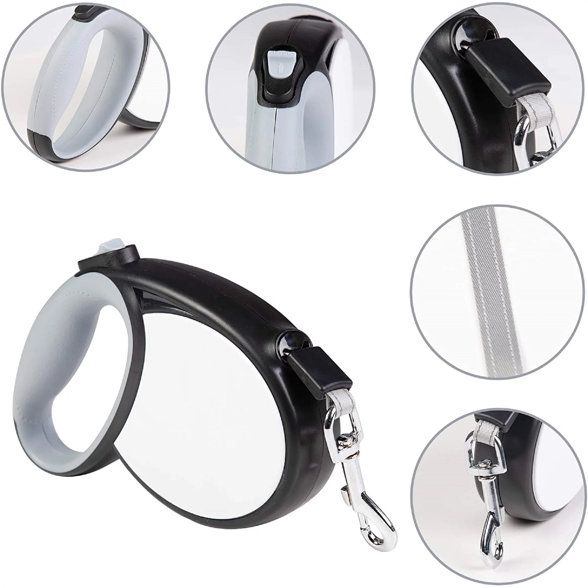 KARMAS PRODUCT Retractable Pet Leash Heavy Duty Traction Dog Rope,360° Dog Walking Leash,16ft Strong Reflective Nylon Tape with Anti-Slip Handle,1-Button Control,Black