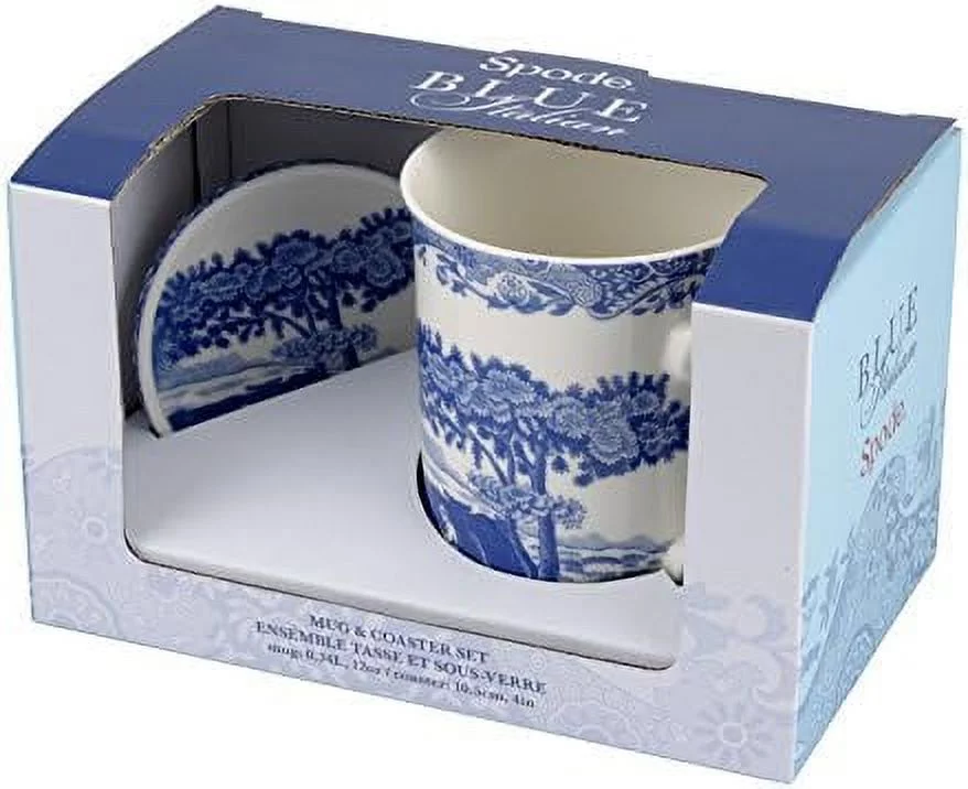 Spode Mug & Coaster Set | 12-Ounce | Large Handle | Use For Coffee, Tea, Latte, And Hot Chocolate | Made Of Fine Porcelain | Dishwasher And Microwave Safe