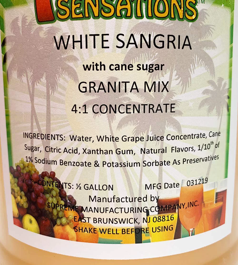 White Sangria Frozen Drink Mix, Tropical Sensations, 64 oz Bottle - Made with Pure Cane Sugar