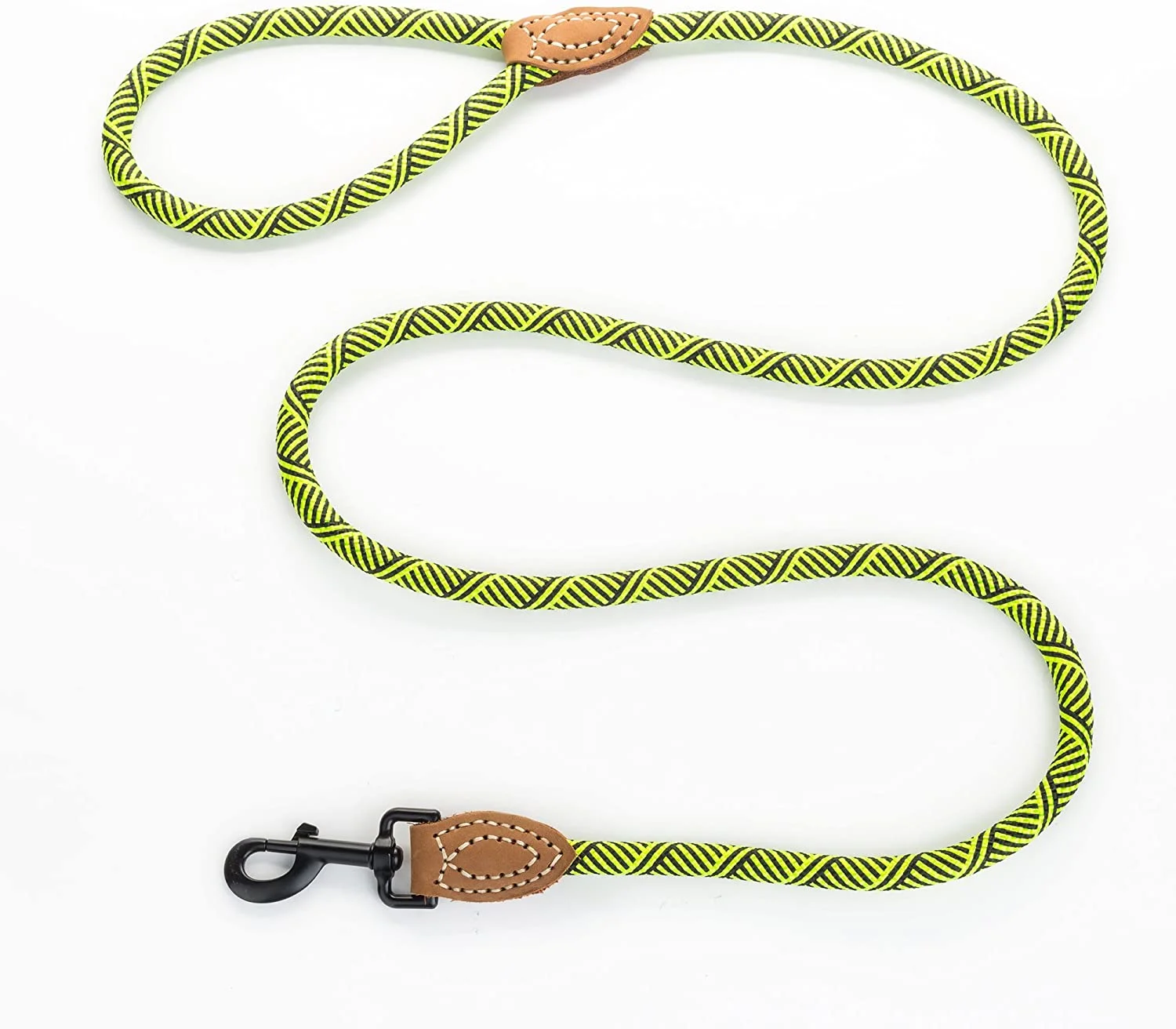 Mile High Life Mountain Climbing Dog Rope Leash with Heavy Duty Metal Sturdy Clasp Genuine Leather Tailored Connection with Strong Stitches 72 Inch (Pack of 1) Lime Green