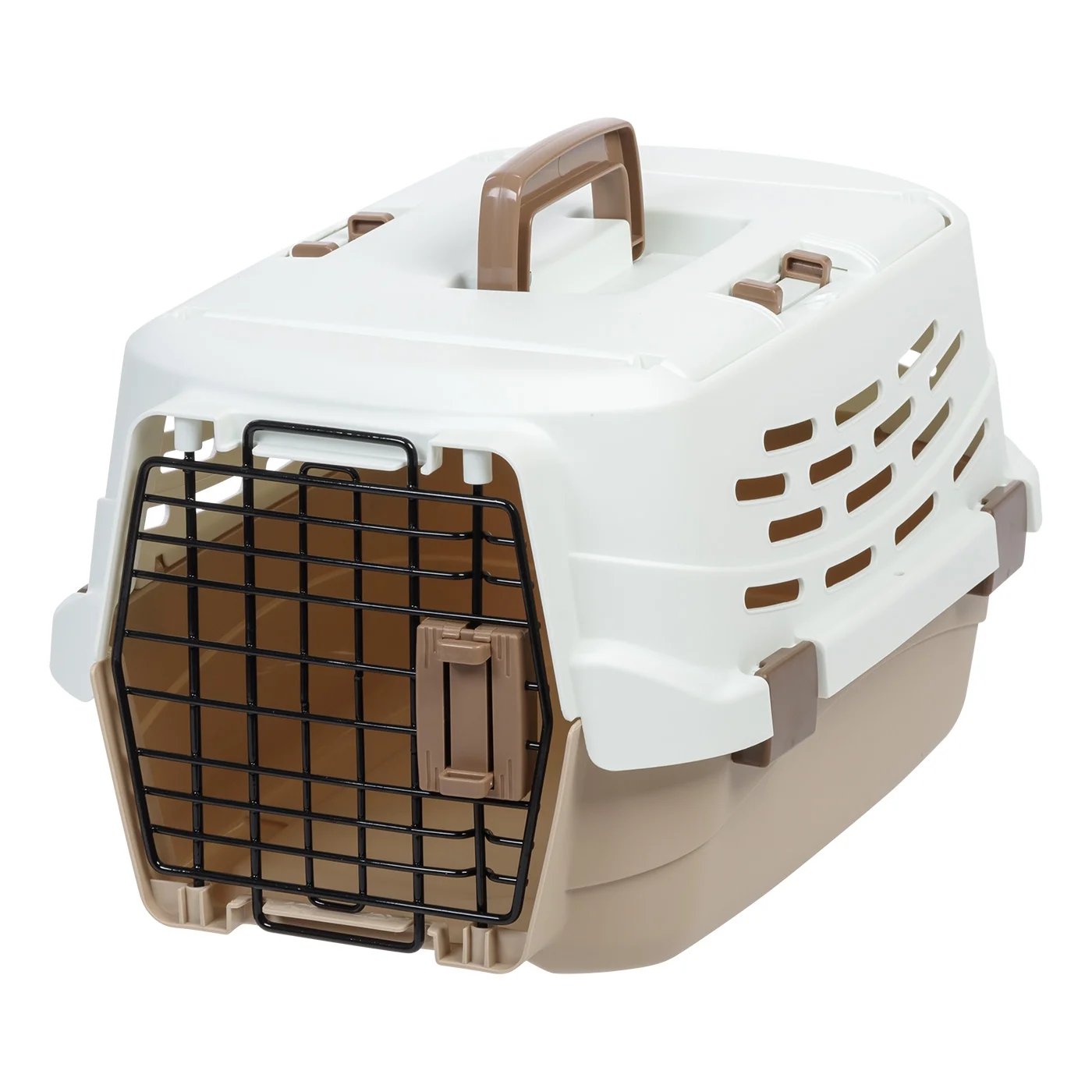 IRIS Small Easy Access Pet Travel Carrier, Off-White/Brown