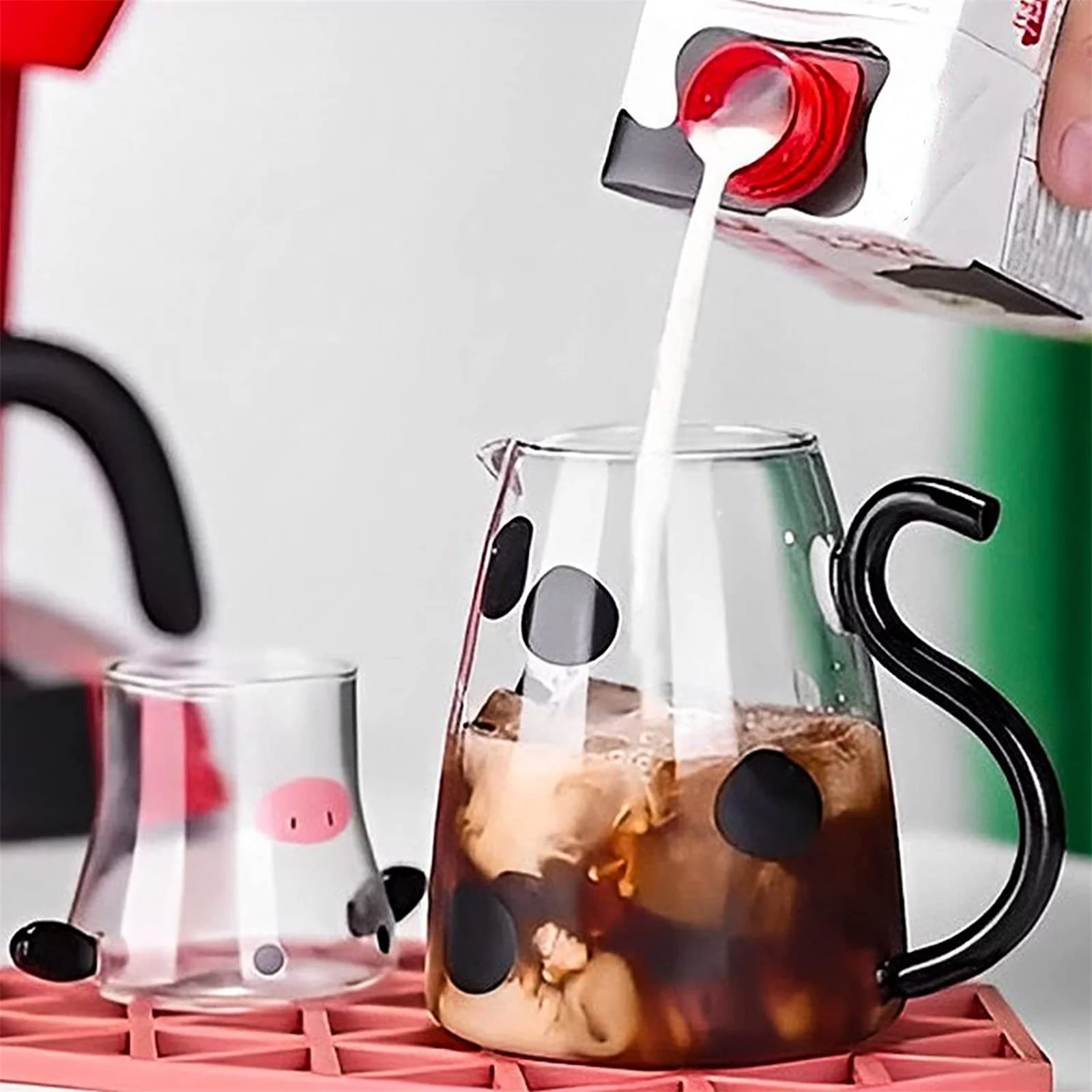 Cartoon Cow Clear Glass Night Water Bottle Set With Glass Water Bottle And Night Cup