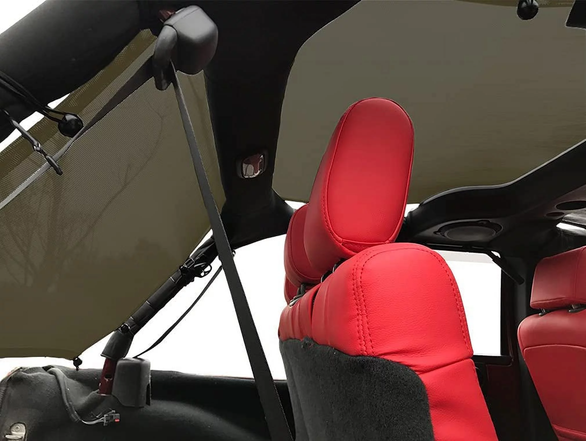 Shadeidea Jeep Wrangler Top Sunshade JK Unlimited Sun Shade JKU 4 Door Top 2007-2018 Front+Rear+Trunk-Tank Green Mesh Screen Cover UV Blocker with Grab Bag Storage Pouch-10 Years Warranty