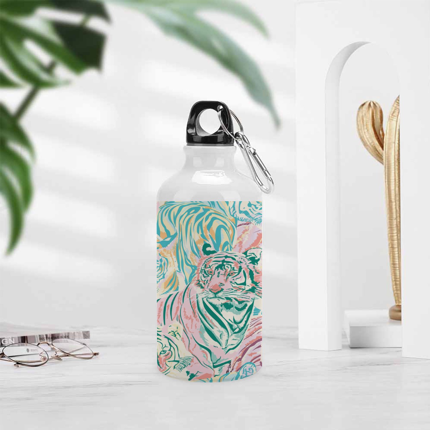 SKYSONIC 400ml Sport Aluminum Water Bottle,Animal Tigers,Sport Multipack Leak Proof Easy Carry Travel Bottle with Twist Cap for Gym Hiking Camping Running Bike Outdoor